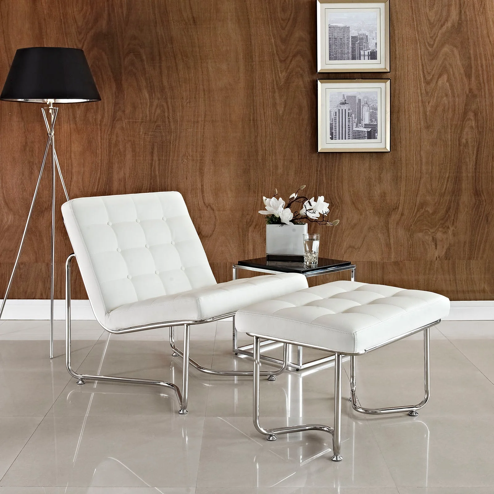 32 Inch Gibraltar Upholstered Vinyl Lounge Chair and Ottoman Set - Image 6