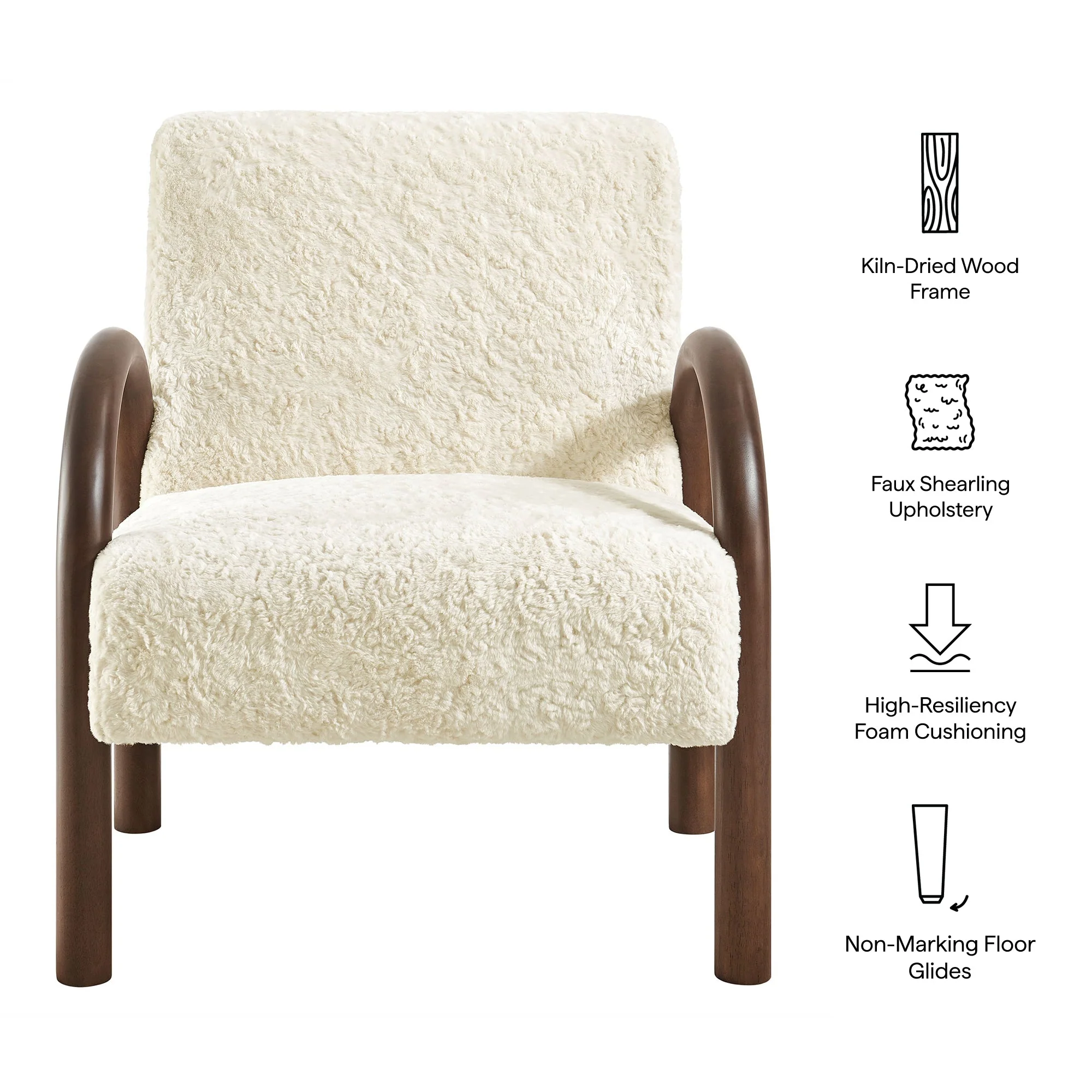 32 Inch Modern Faux Shearling Accent Armchair with Arched Wood Frame - Image 2