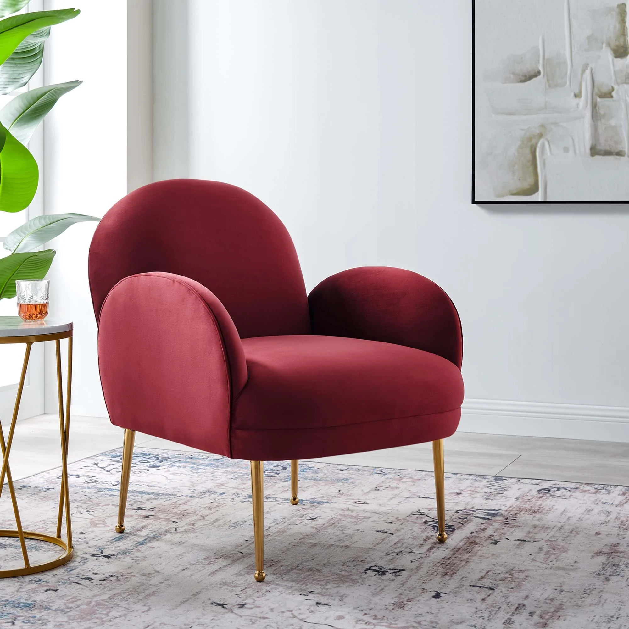 32 Inch Performance Velvet Armchair with Gold Stainless Steel Legs - Image 12