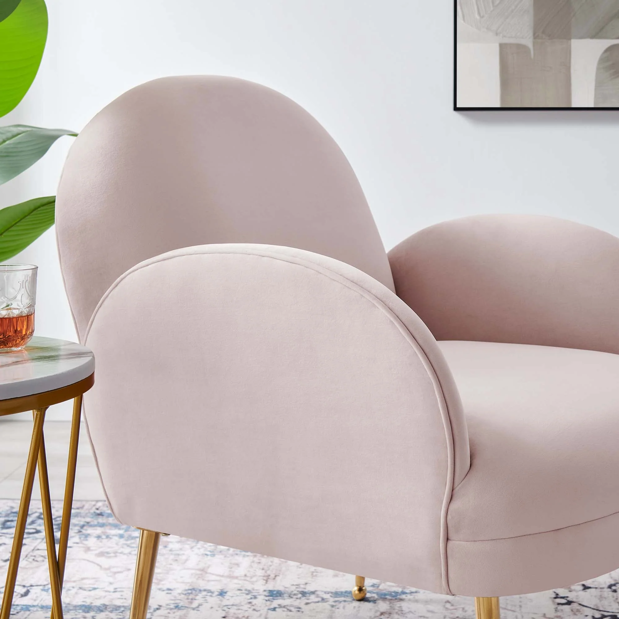 32 Inch Performance Velvet Armchair with Gold Stainless Steel Legs - Image 21