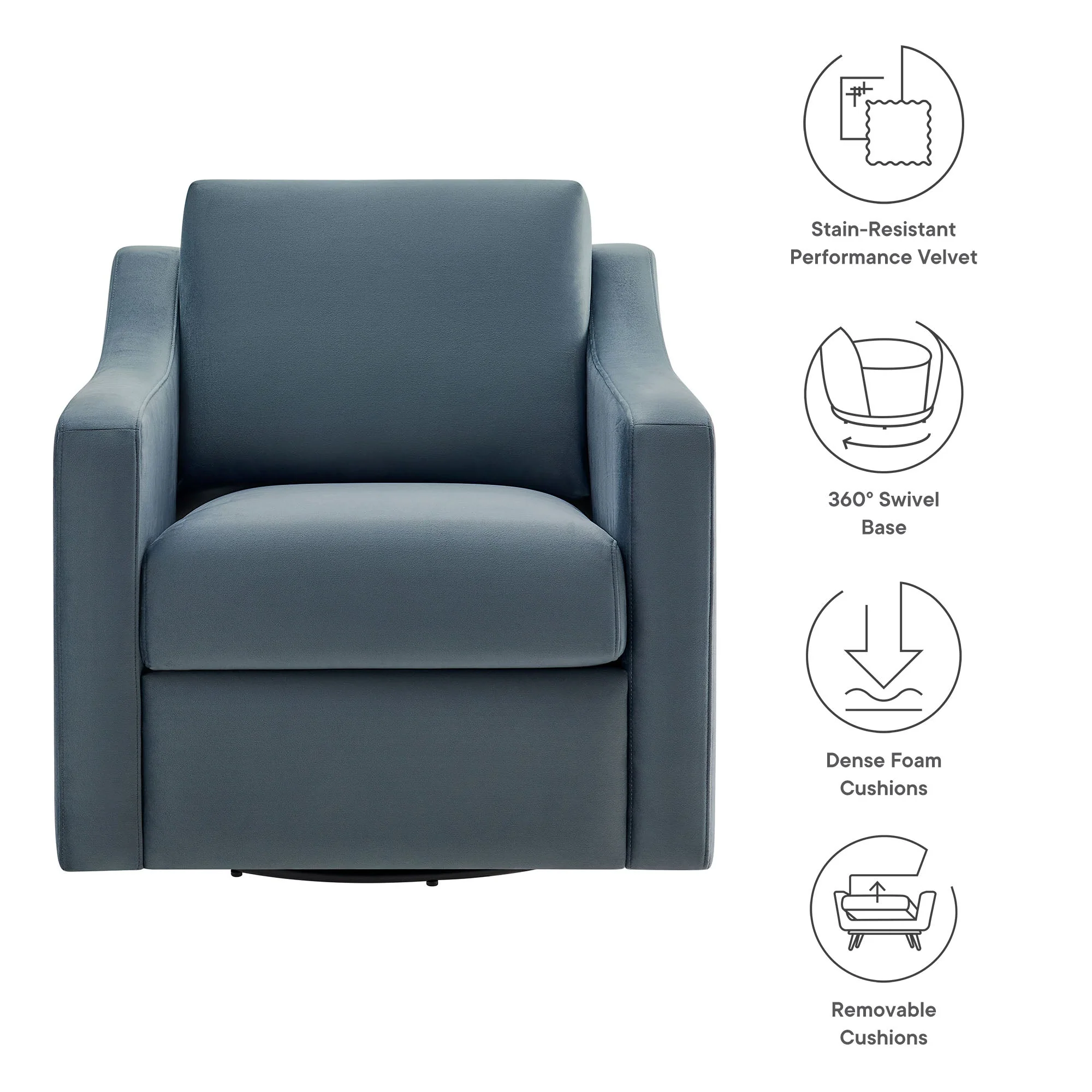 32 Inch Performance Velvet Swivel Armchair - Image 16