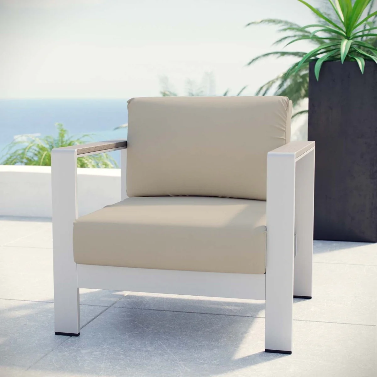 32" Outdoor Aluminum Armchair, Patio Seating with Comfortable Cushion and Durable Frame - Image 4