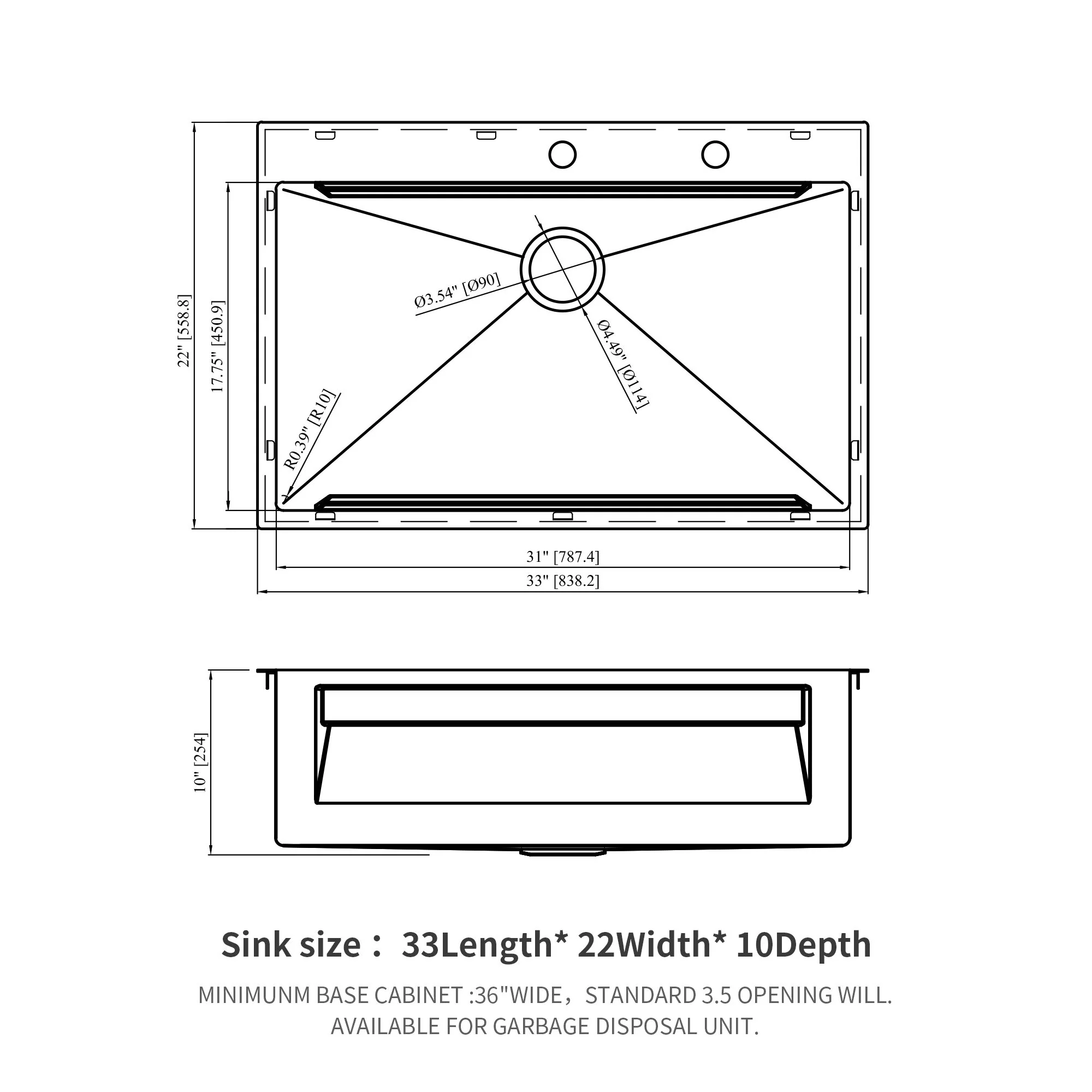 33" Drop In Kitchen Sink Single Bowl 16 Gauge Stainless Steel Ledge Workstation - Black - Image 5