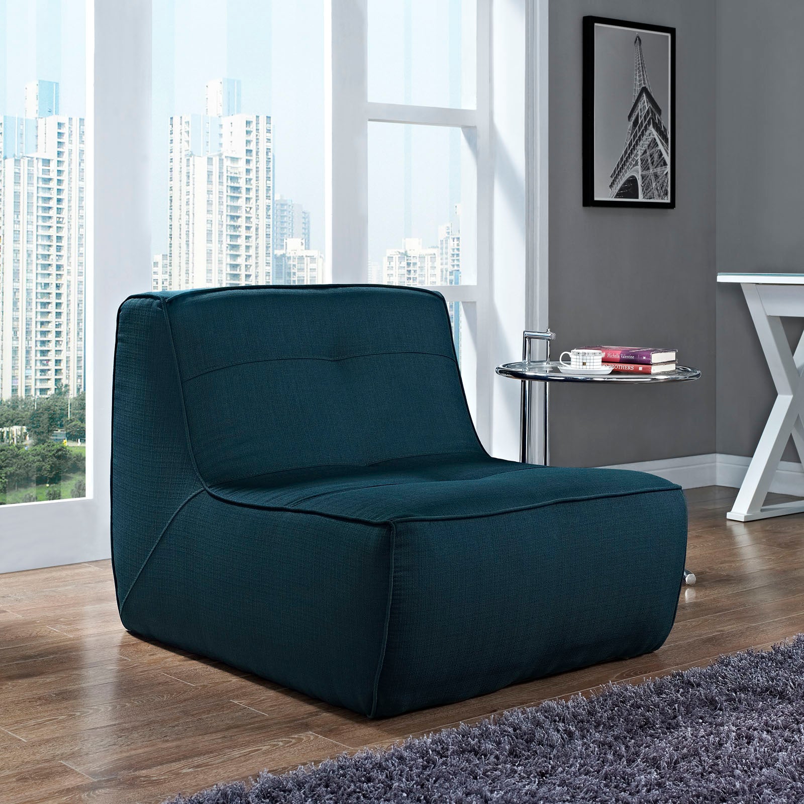 33 Inch Modern Fabric Armchair with Button Tufting and Wooden Legs - Image 5