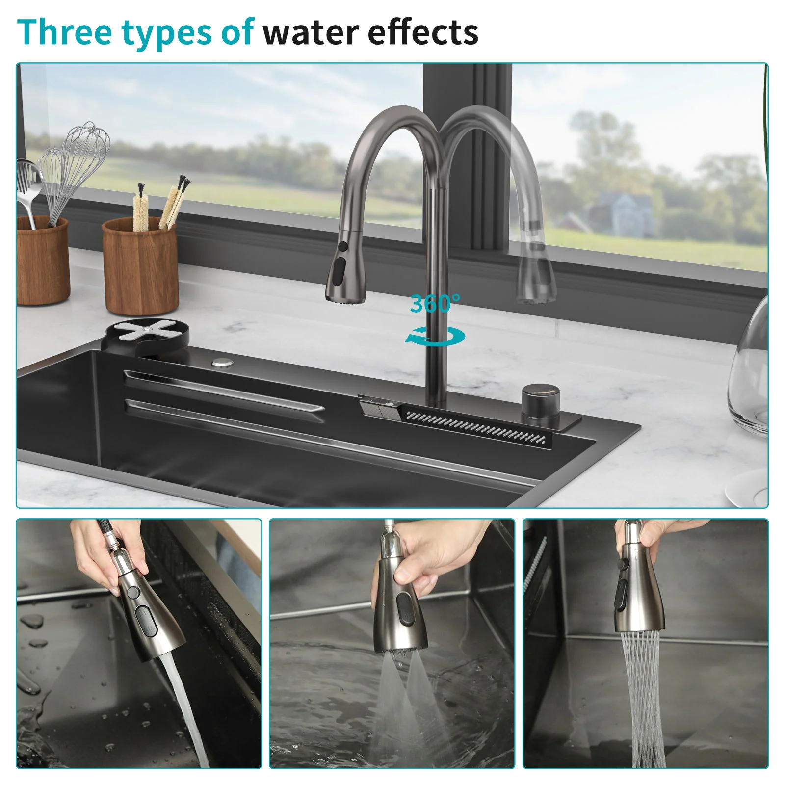 33" Stainless Steel Single Bowl Kitchen Sink With Waterfall Flow - Image 16