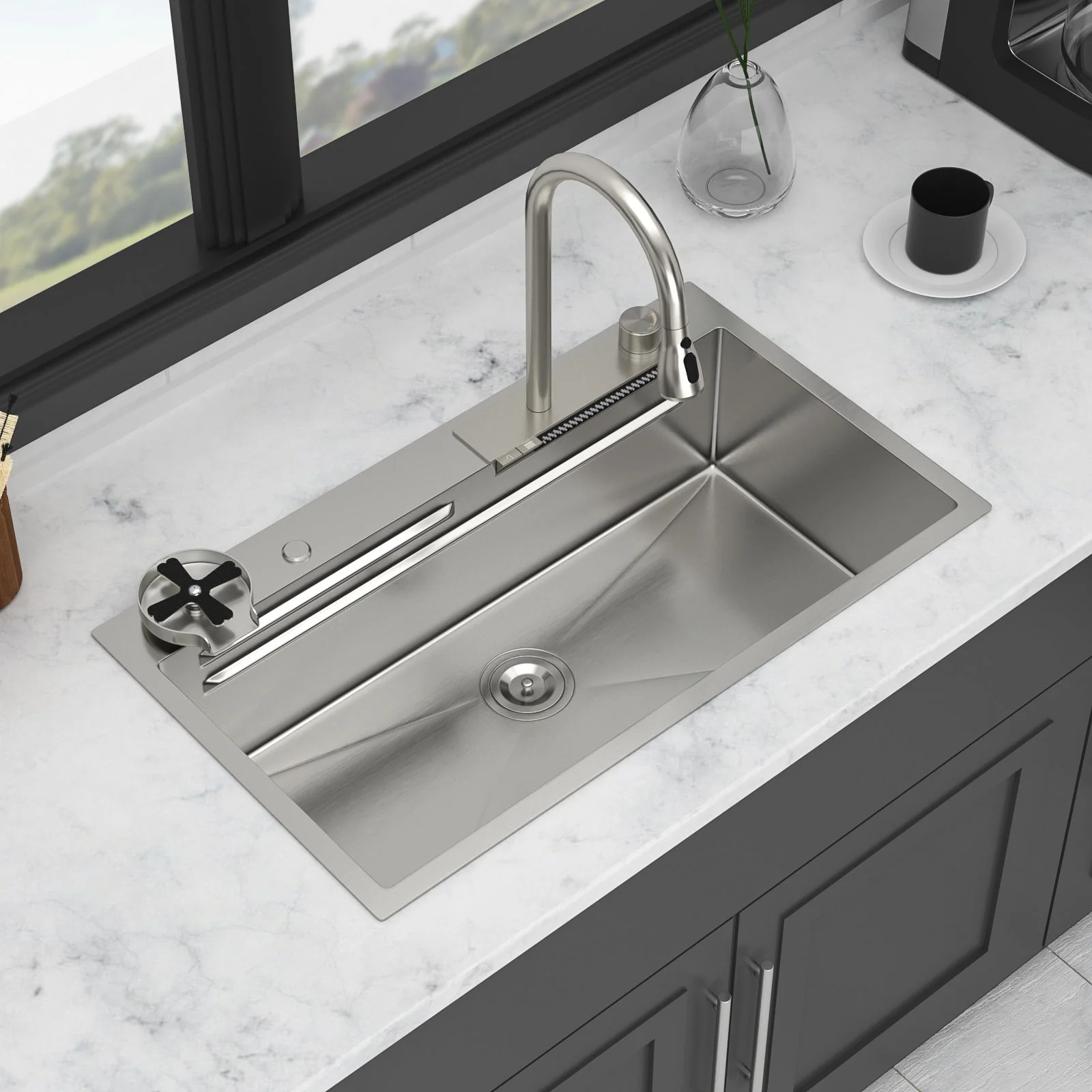 33" Stainless Steel Single Bowl Kitchen Sink With Waterfall Flow - Image 8