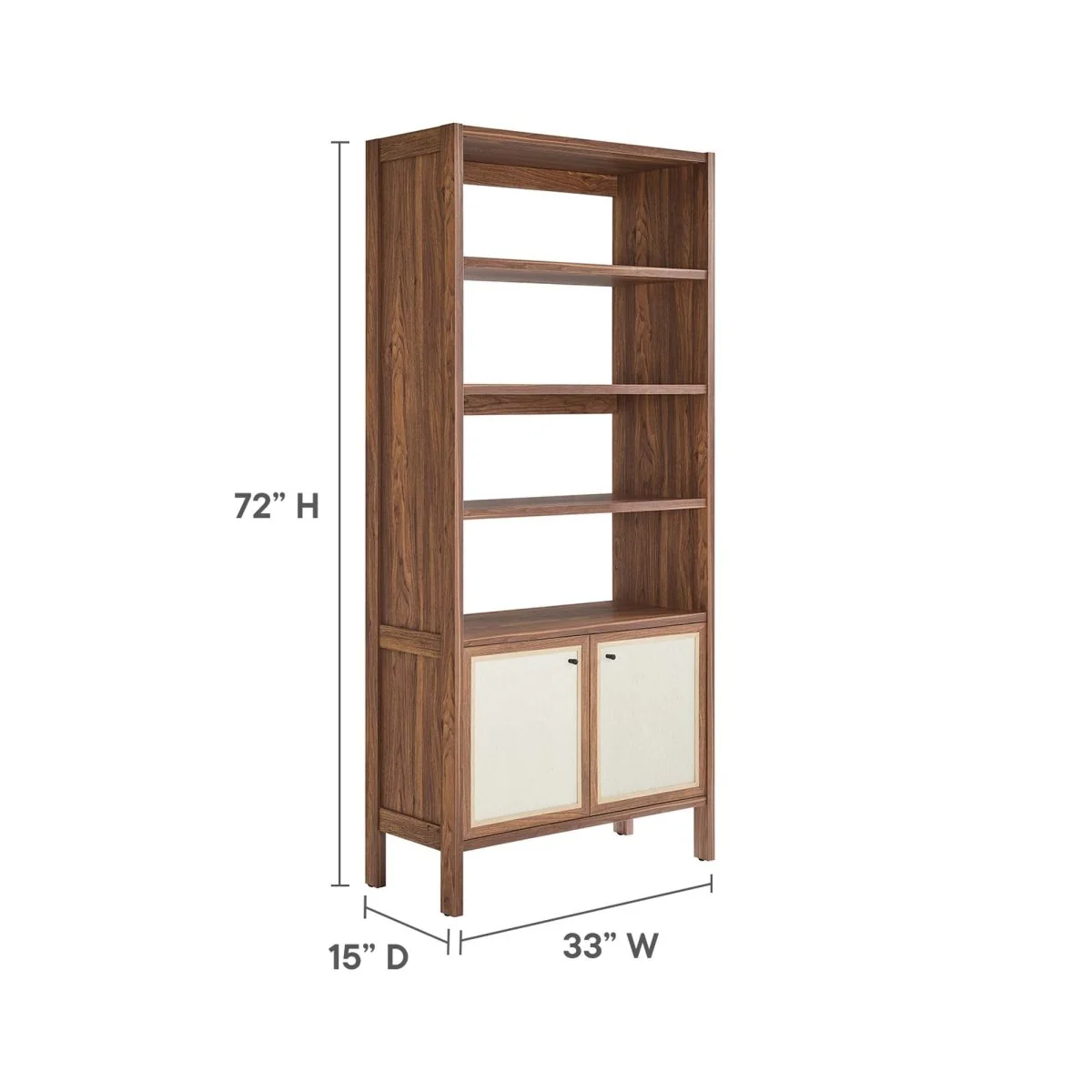 33" Tall Arched Wood Grain Bookcase with Linen-Textured Doors in Walnut - Image 3