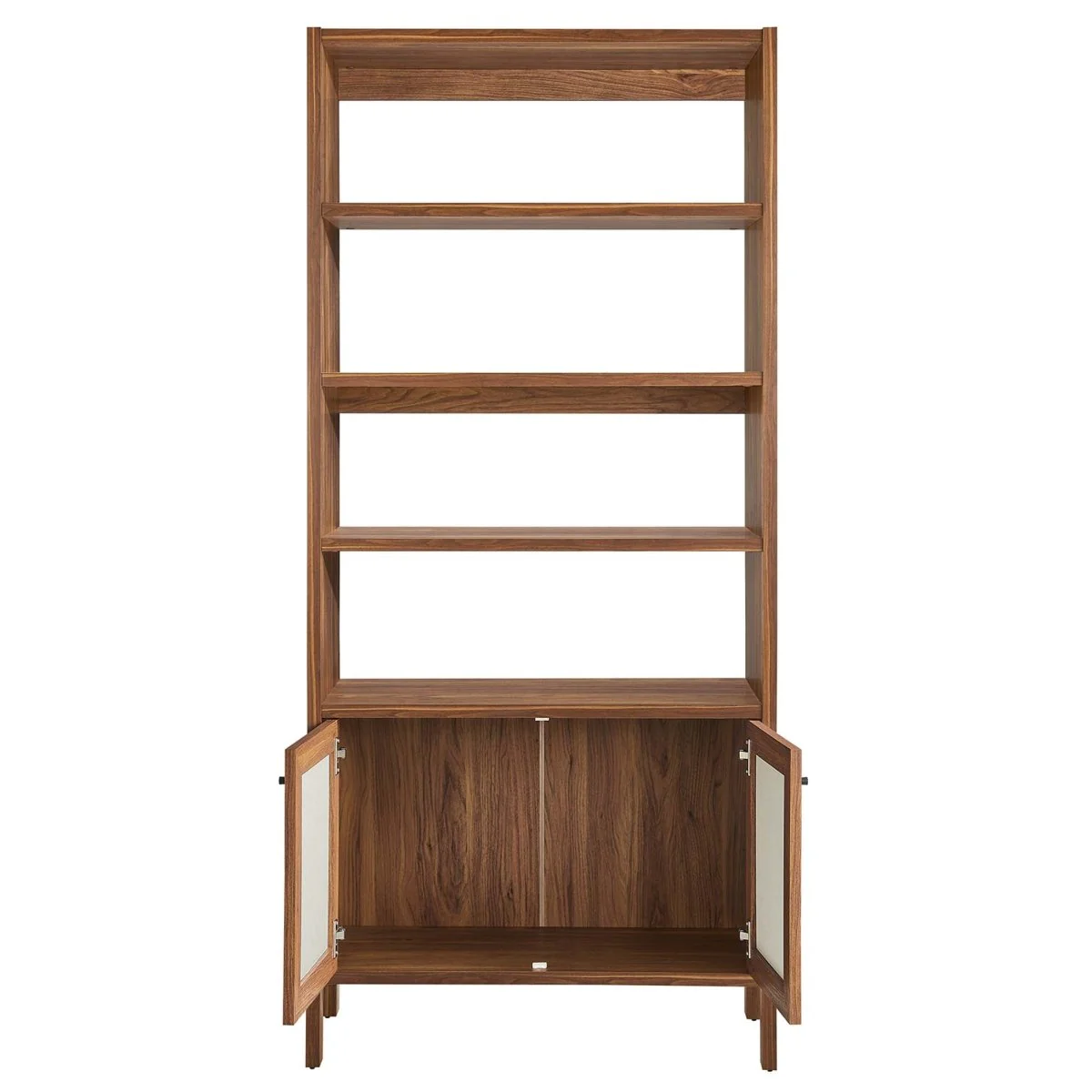 33" Tall Arched Wood Grain Bookcase with Linen-Textured Doors in Walnut - Image 6