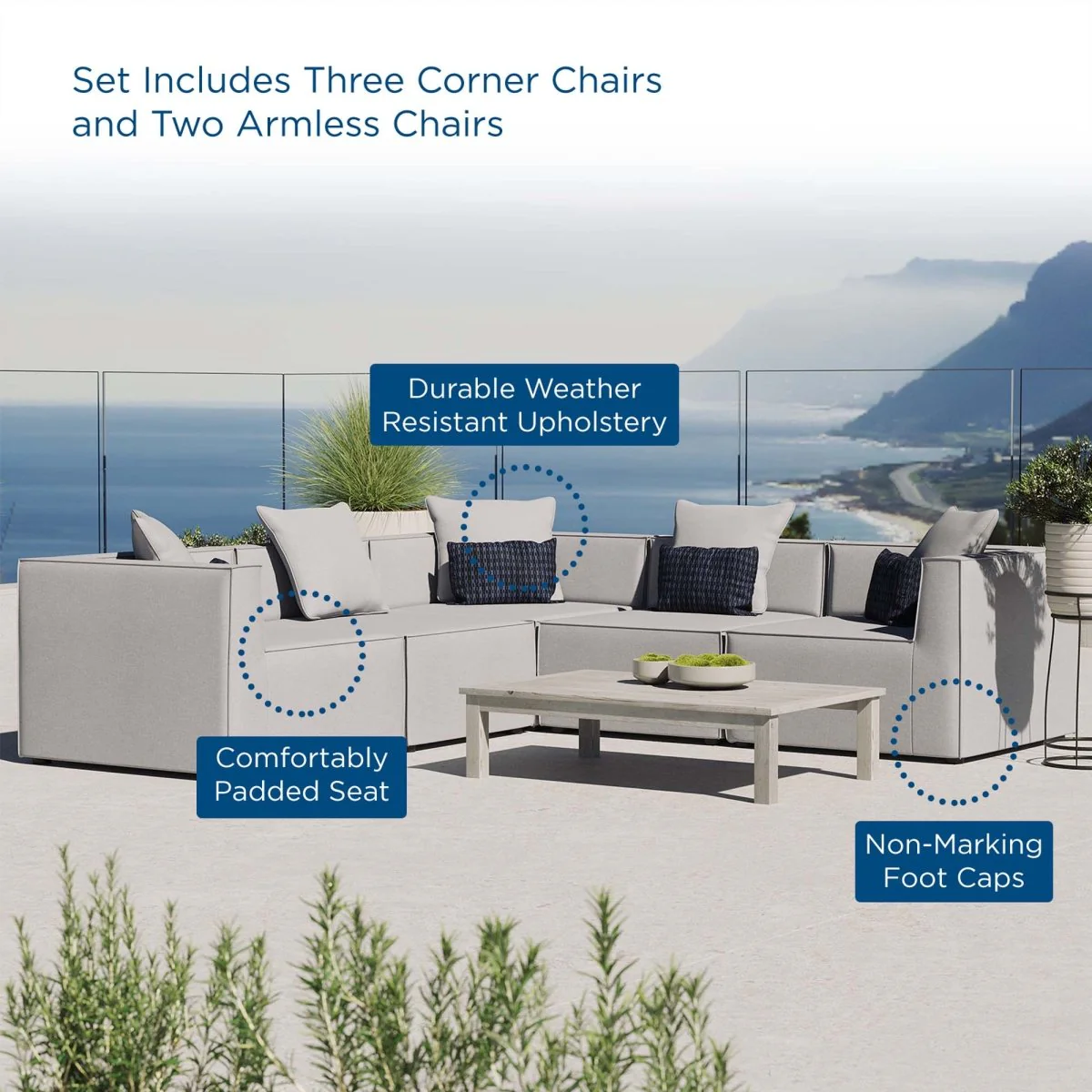 34" 5-Piece Upholstered Outdoor Patio Sectional Sofa Set with Weather-Resistant Cushions - Image 12
