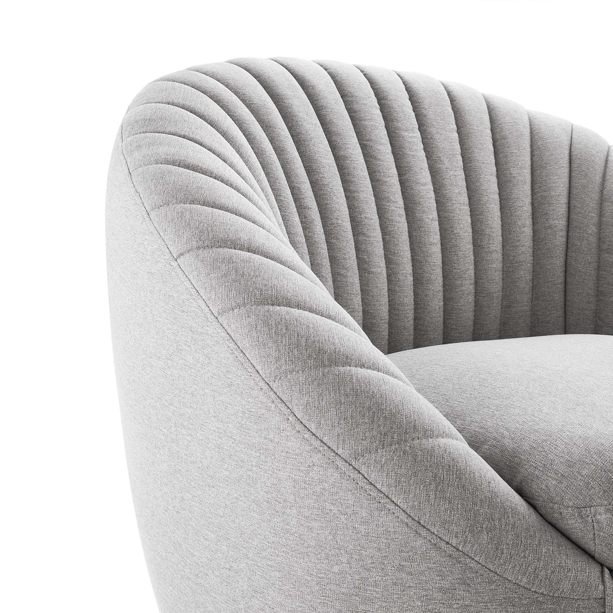 34 Inch Channel Tufted Fabric Swivel Chair with Black Metal Base - Image 11
