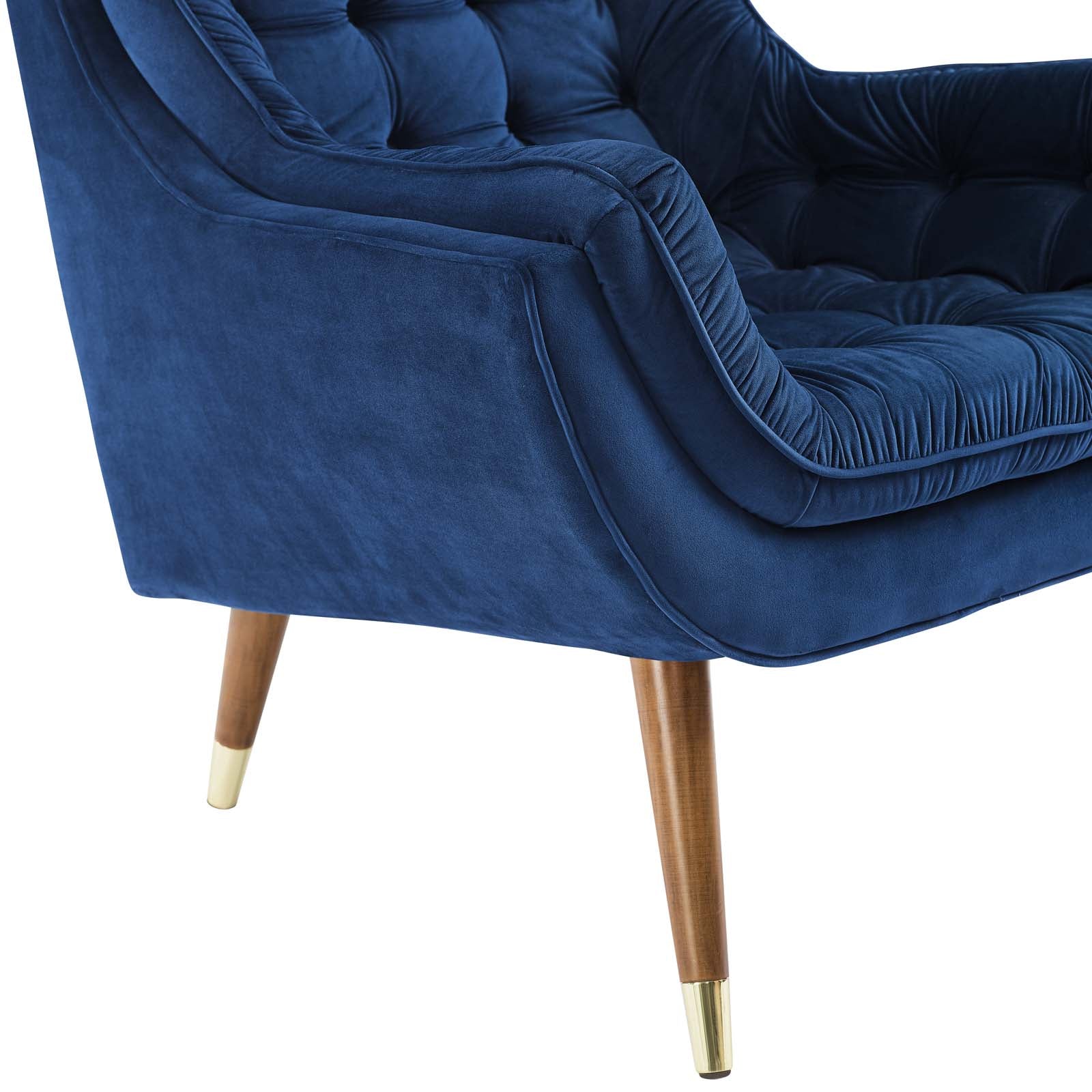 34 Inch Mid-Century Modern Performance Velvet Lounge Chair with Deep Button Tufting and Gold Accents - Image 16