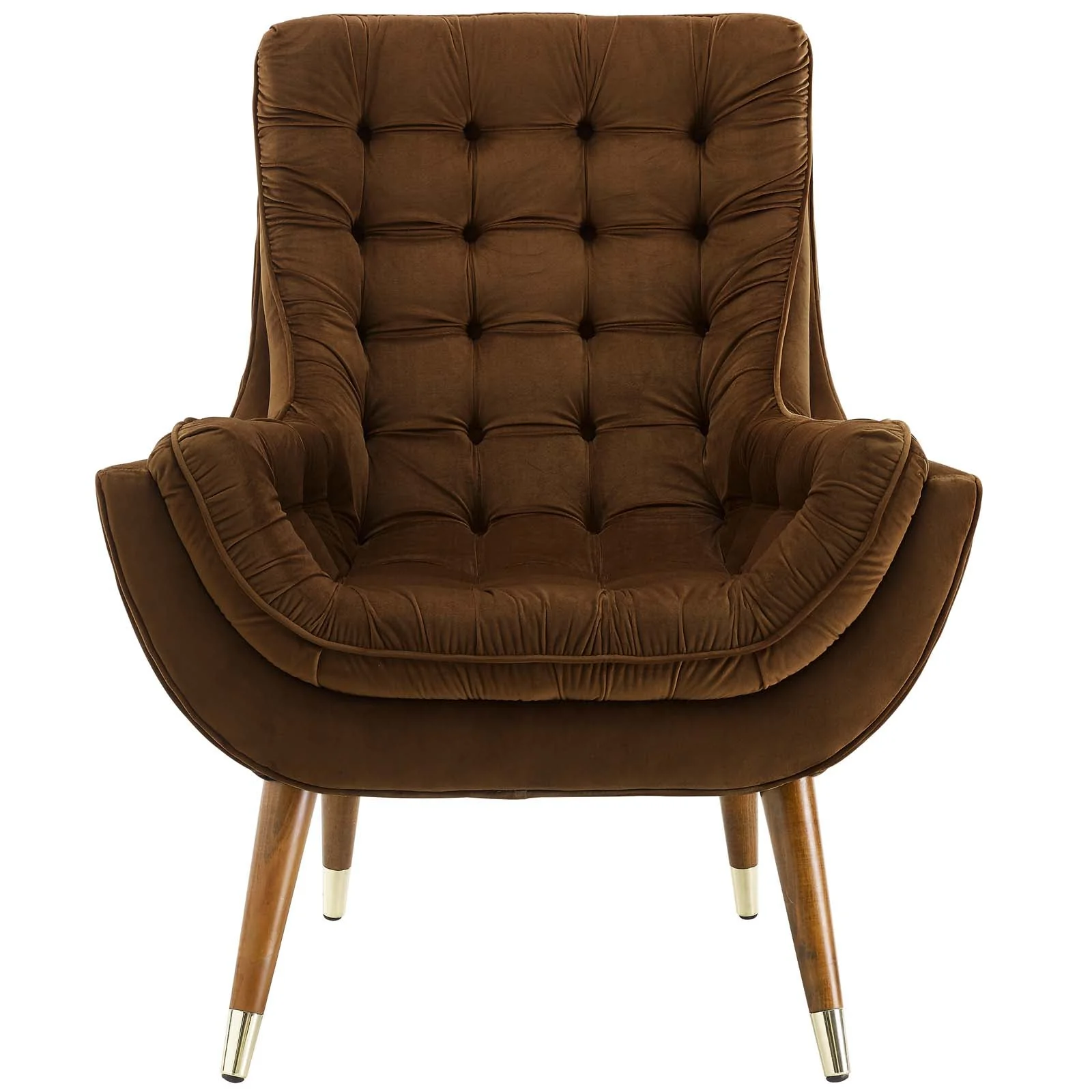 34 Inch Mid-Century Modern Performance Velvet Lounge Chair with Deep Button Tufting and Gold Accents - Image 3