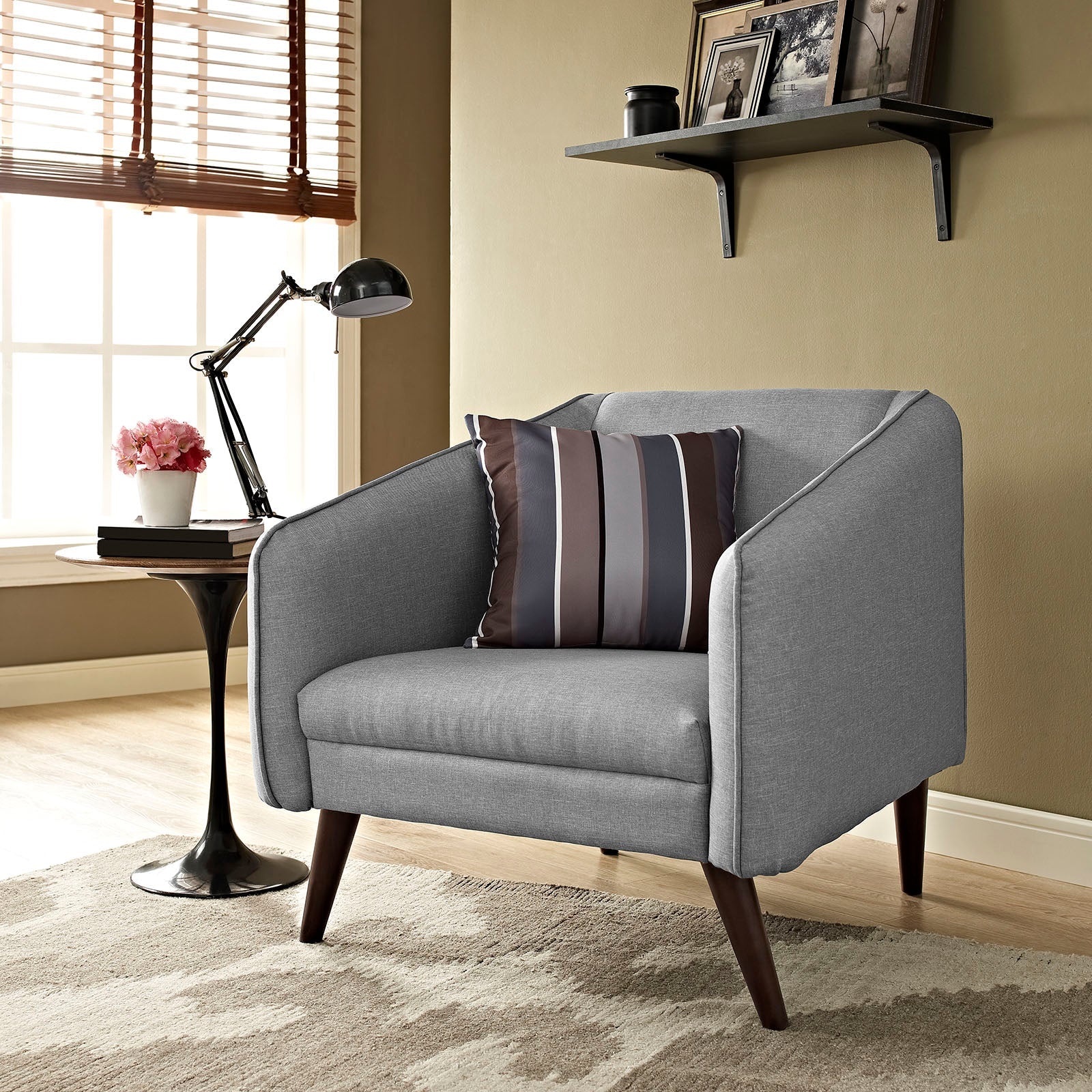34 Inch Mid-Century Modern Upholstered Fabric Armchair with Walnut Dowel Legs - Image 15