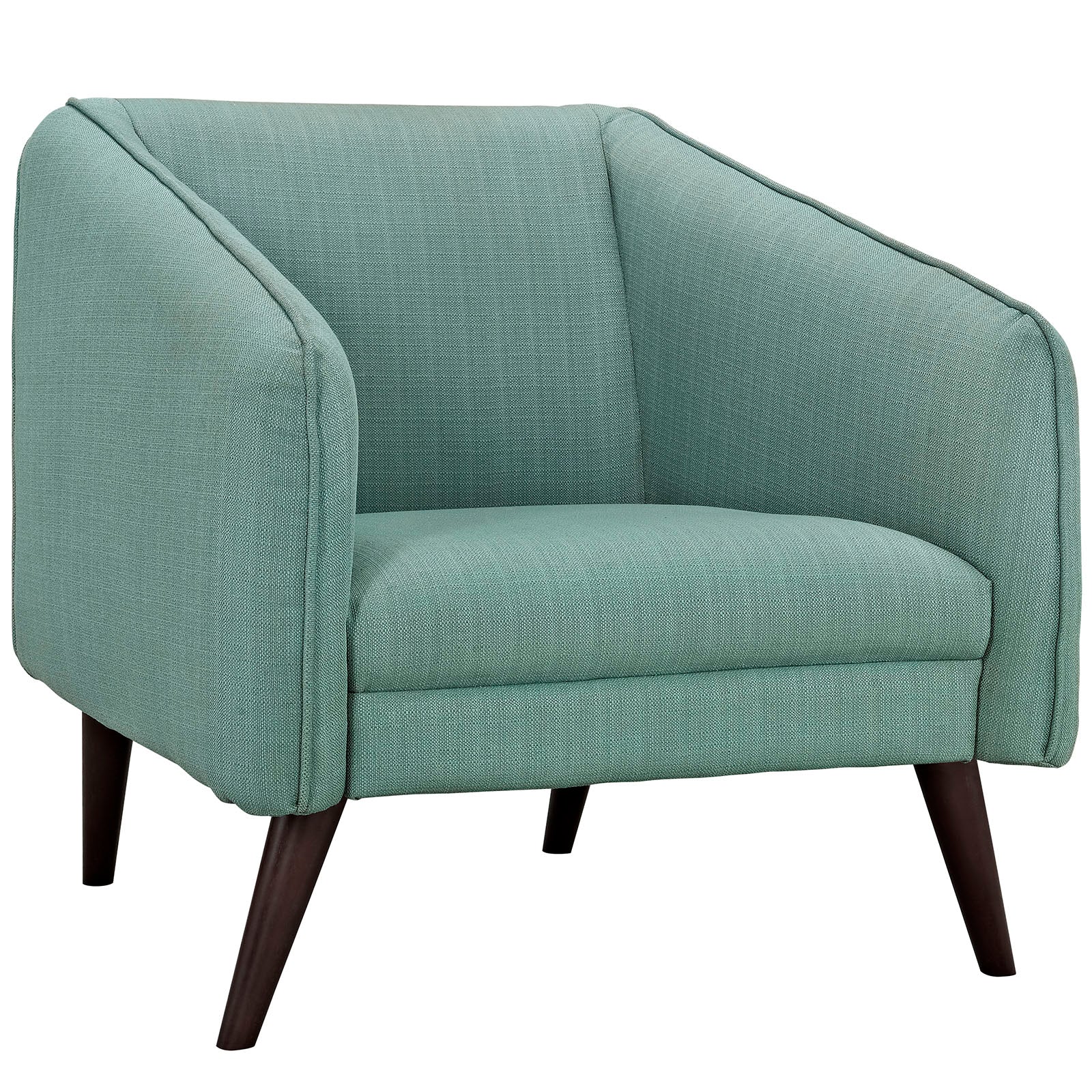 34 Inch Mid-Century Modern Upholstered Fabric Armchair with Walnut Dowel Legs - Image 6
