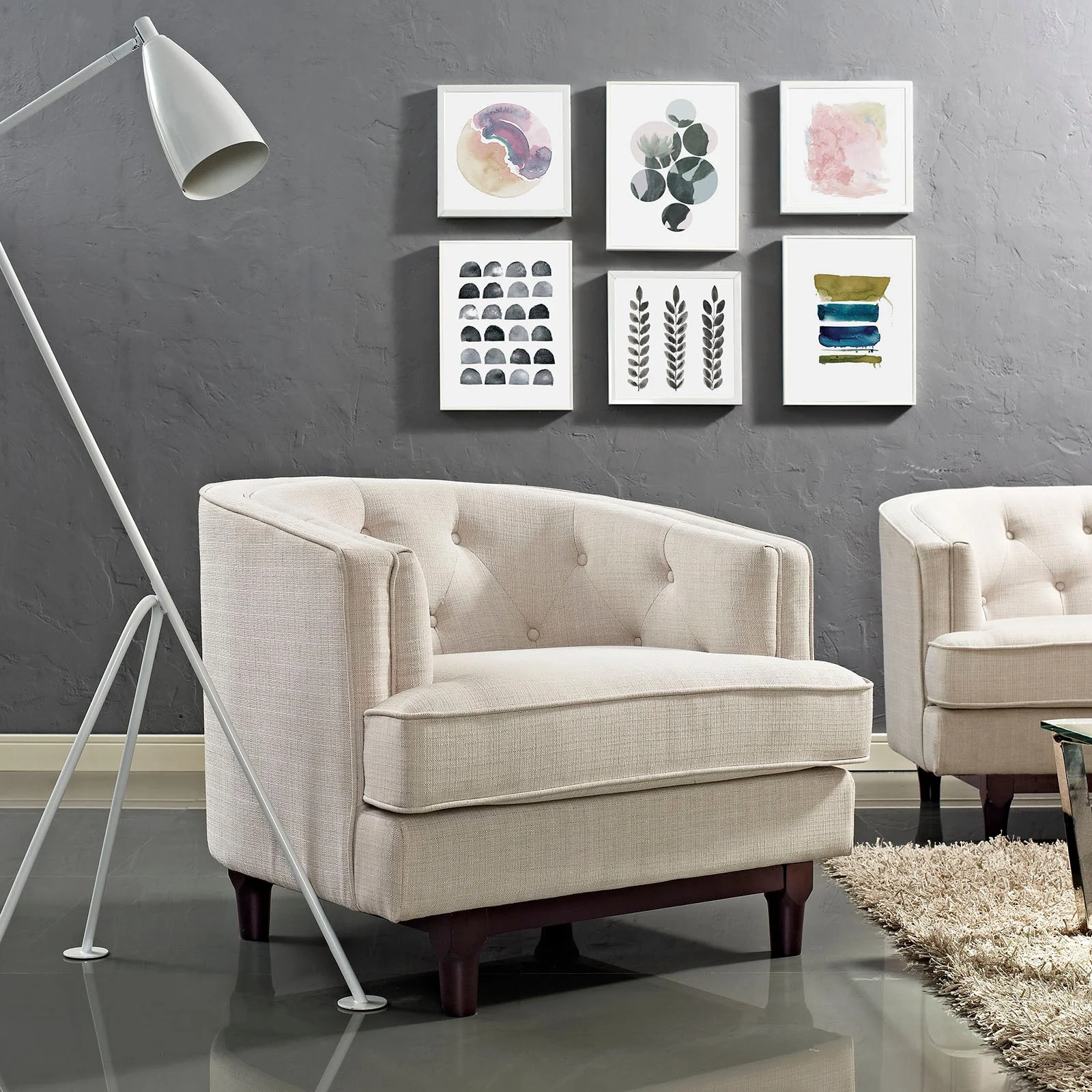 34 Inch Upholstered Fabric Button Tufted Armchair - Image 5
