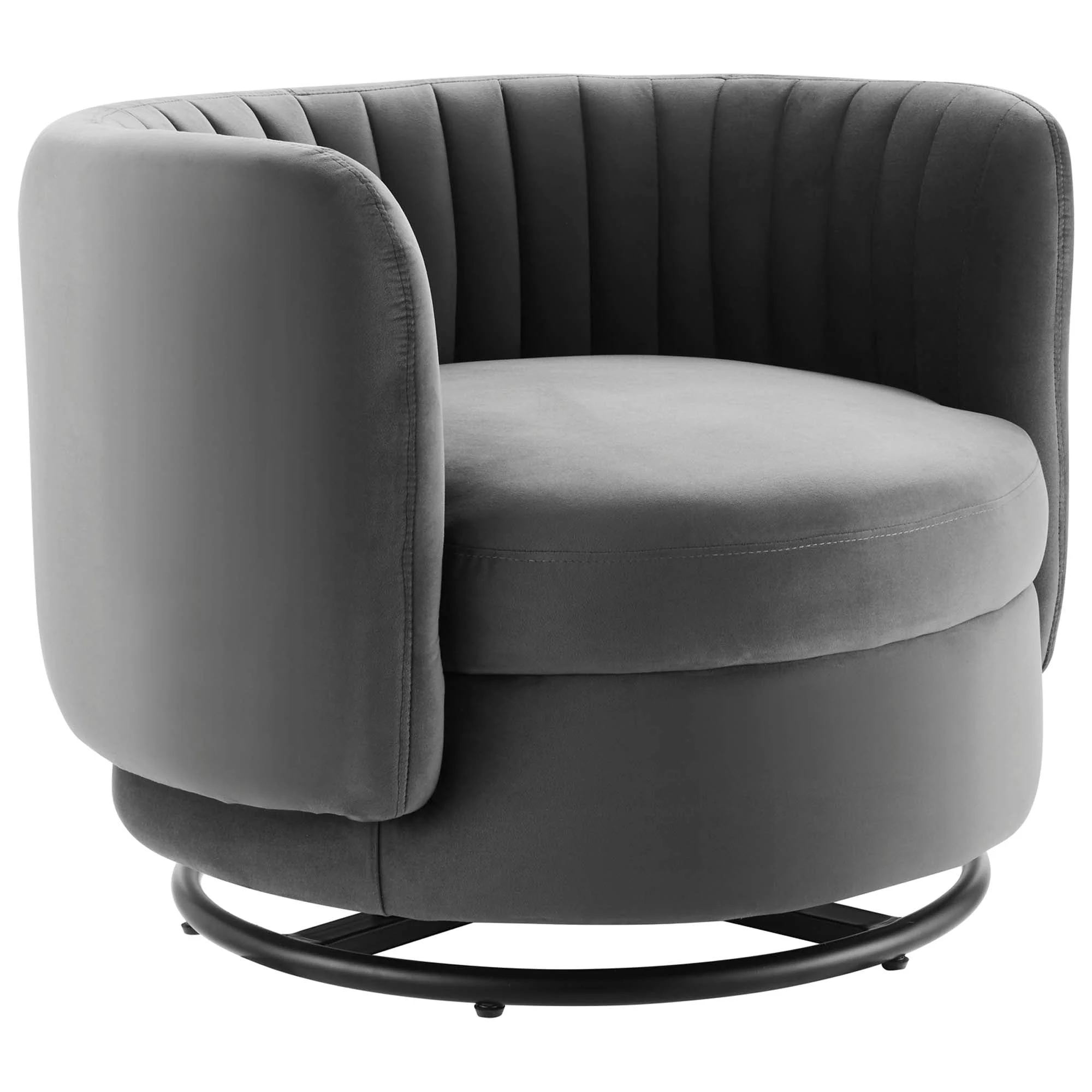 34 Inch Vertical Channel Tufted Performance Velvet Swivel Accent Chair with Black Metal Base - Image 8