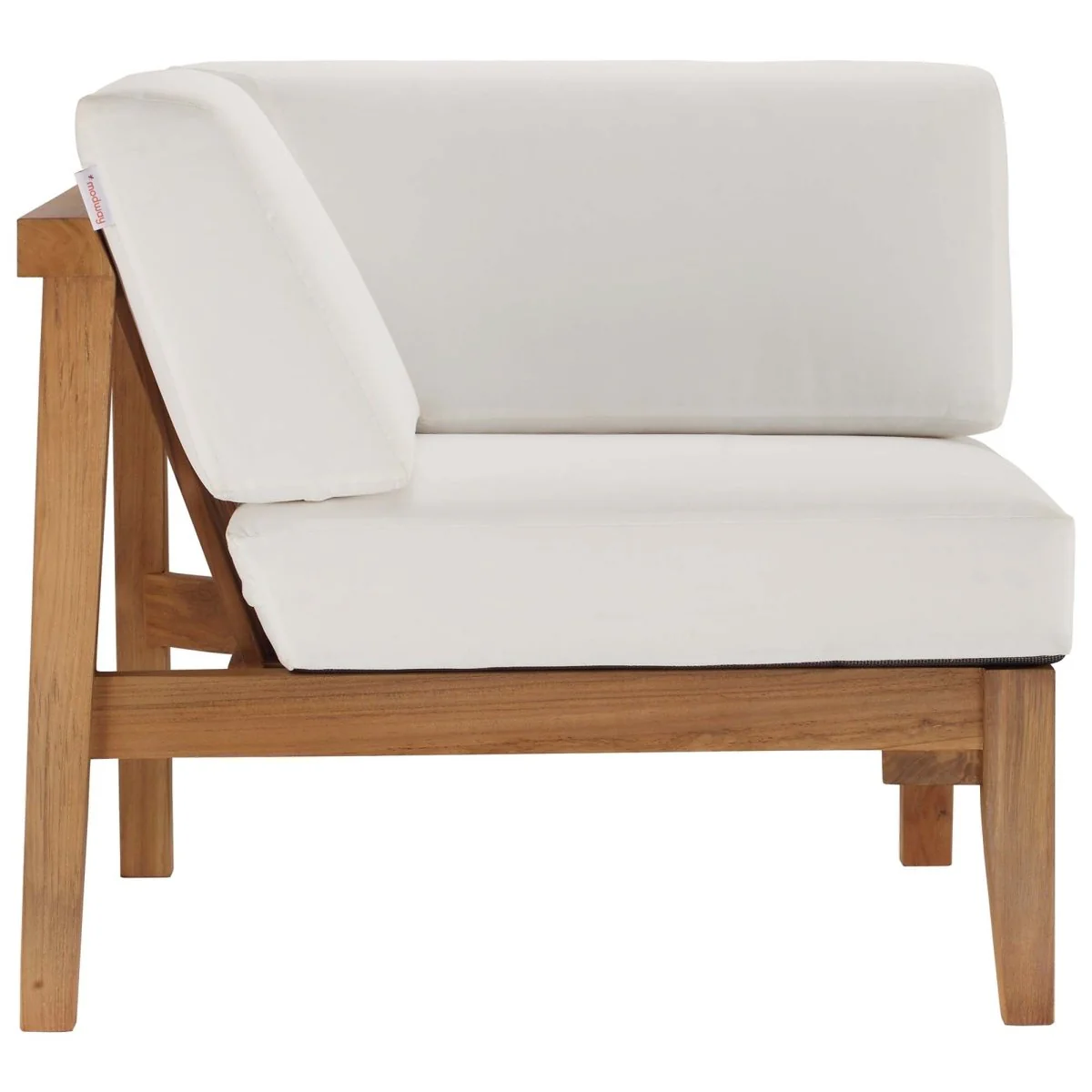 34" Natural Teak Wood Outdoor Corner Chair with White Cushions - Image 3