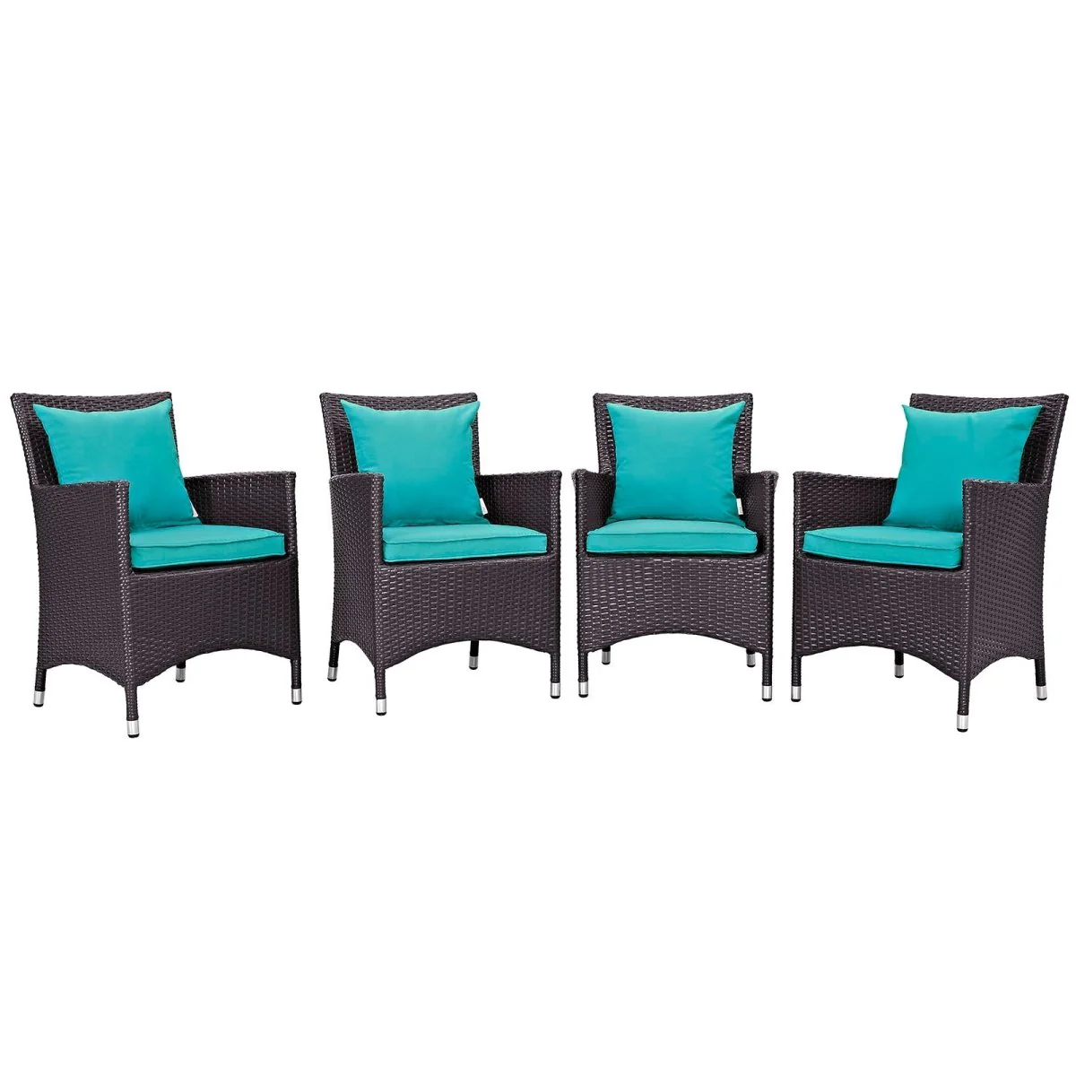 34" Wicker Rattan Outdoor Dining Armchair Set of 4 for Patio, Garden, Poolside Seating
