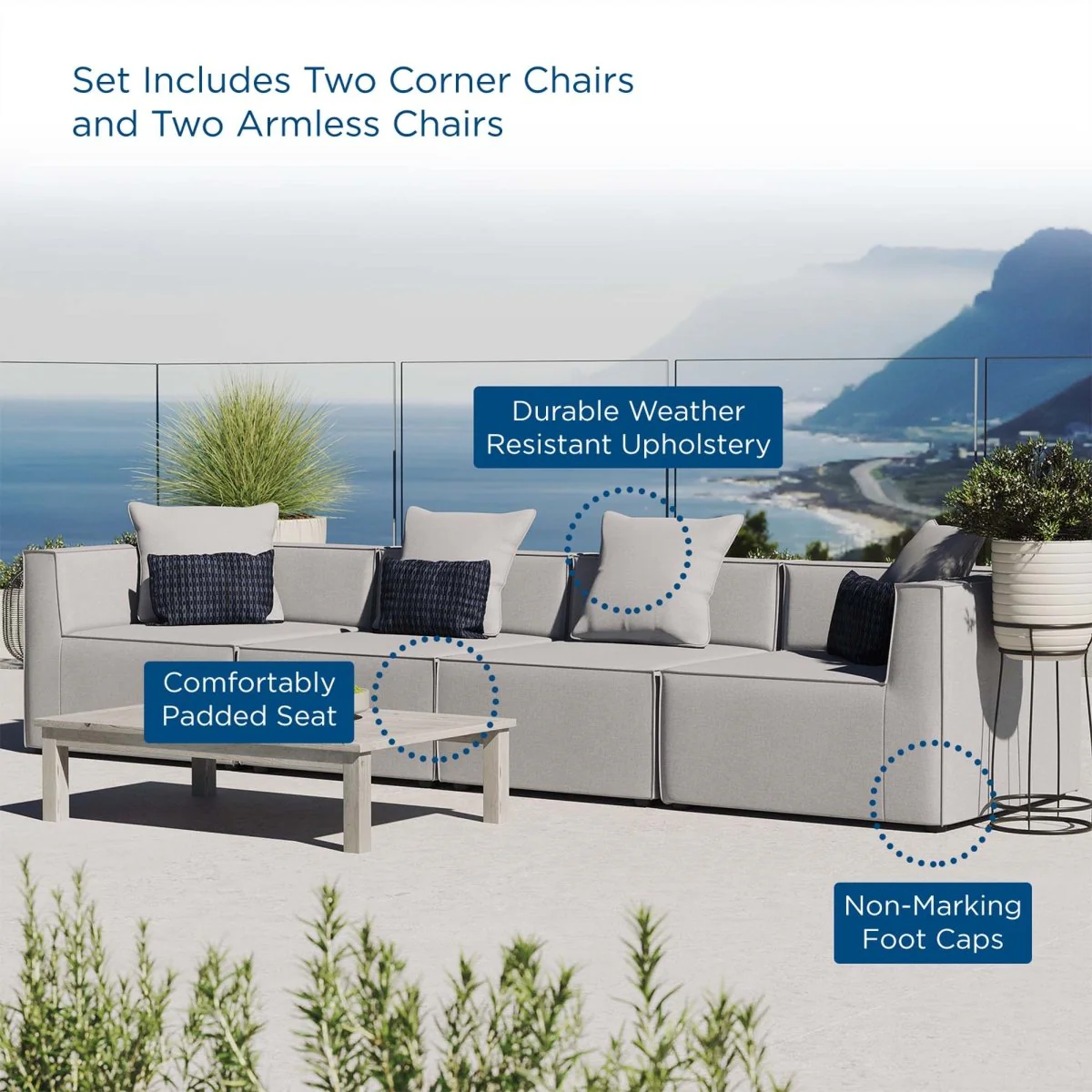 35" 4-Piece Modern Upholstered Outdoor Sectional Sofa – Weather-Resistant Modular Design - Image 13