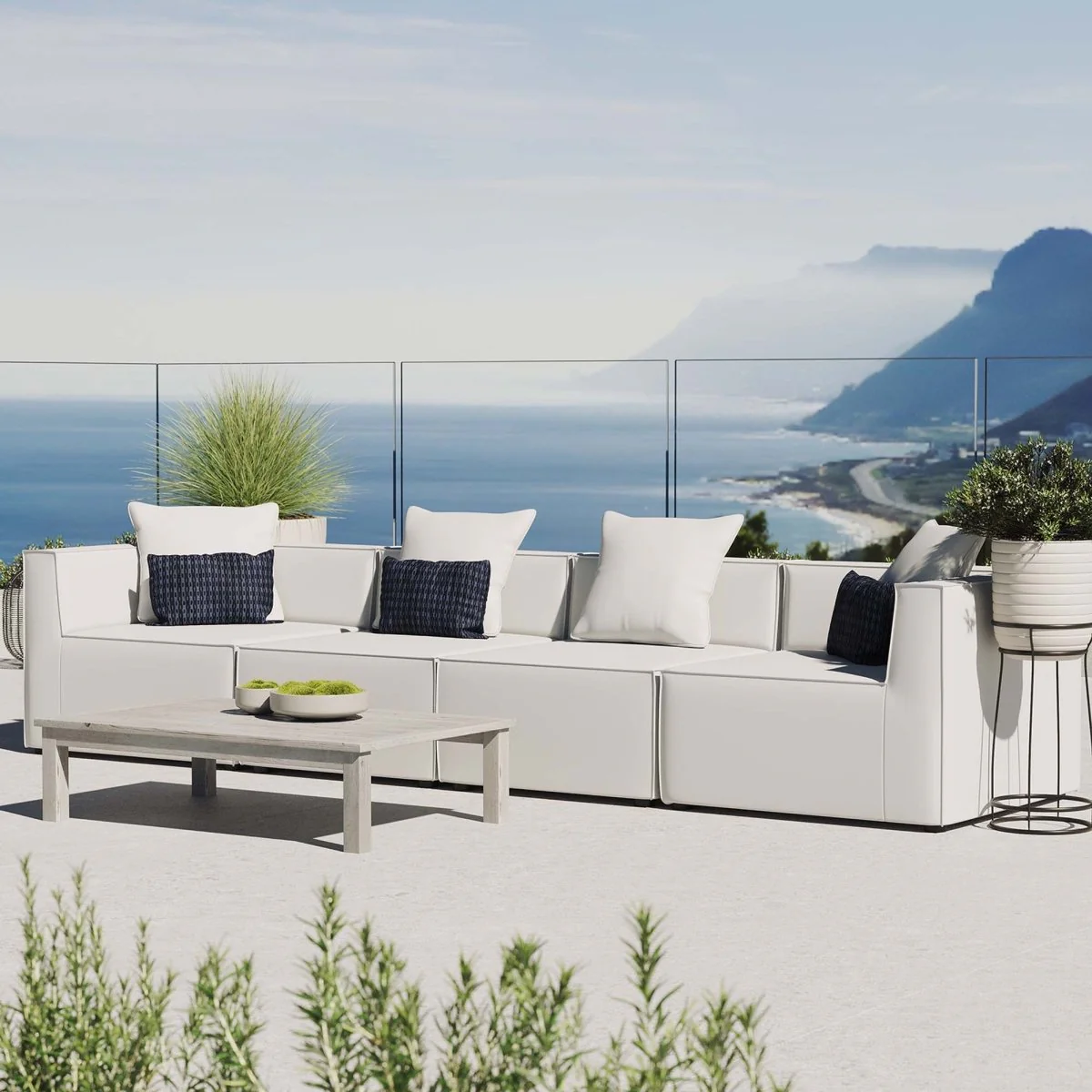 35" 4-Piece Modern Upholstered Outdoor Sectional Sofa – Weather-Resistant Modular Design - Image 30