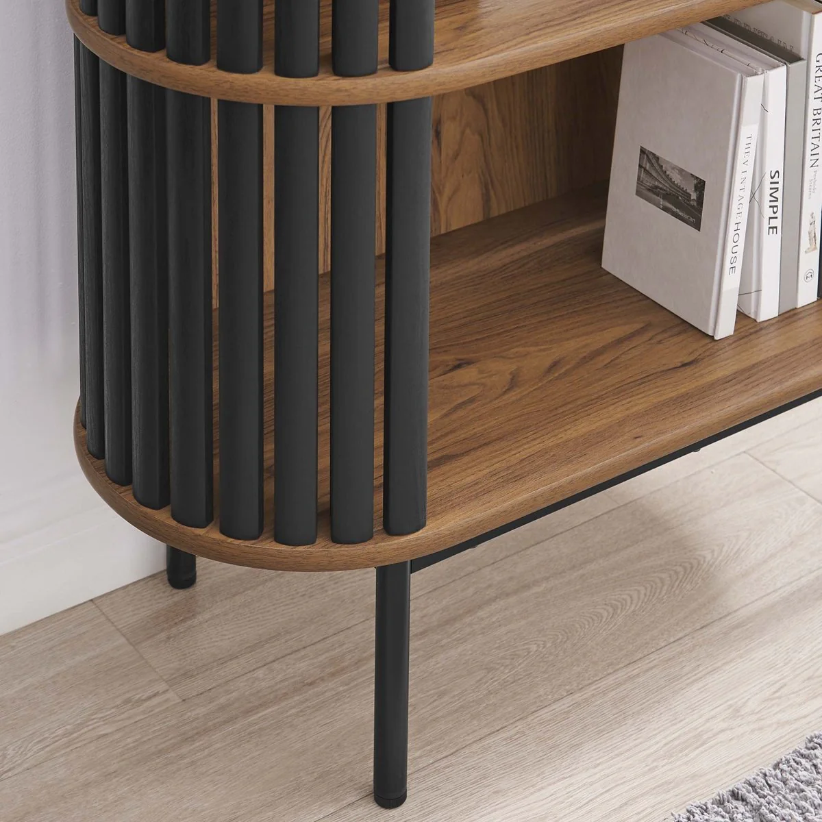 35.5" Three-Tier Display Cabinet Bookshelf with Timber Style Strips - Image 11
