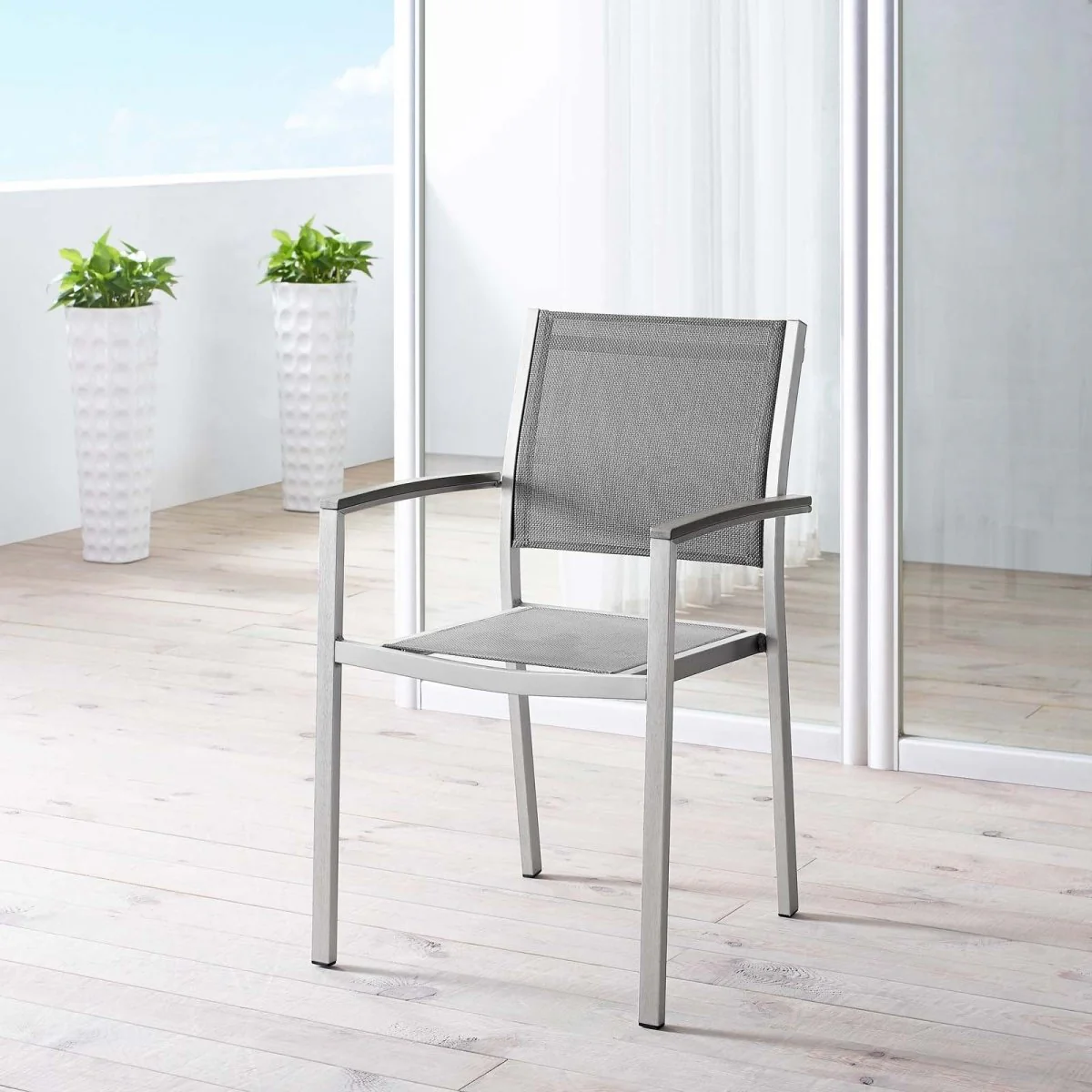 35" Aluminum Mesh Outdoor Dining Armchair — Weather-Resistant Patio Armchair Seating - Image 4