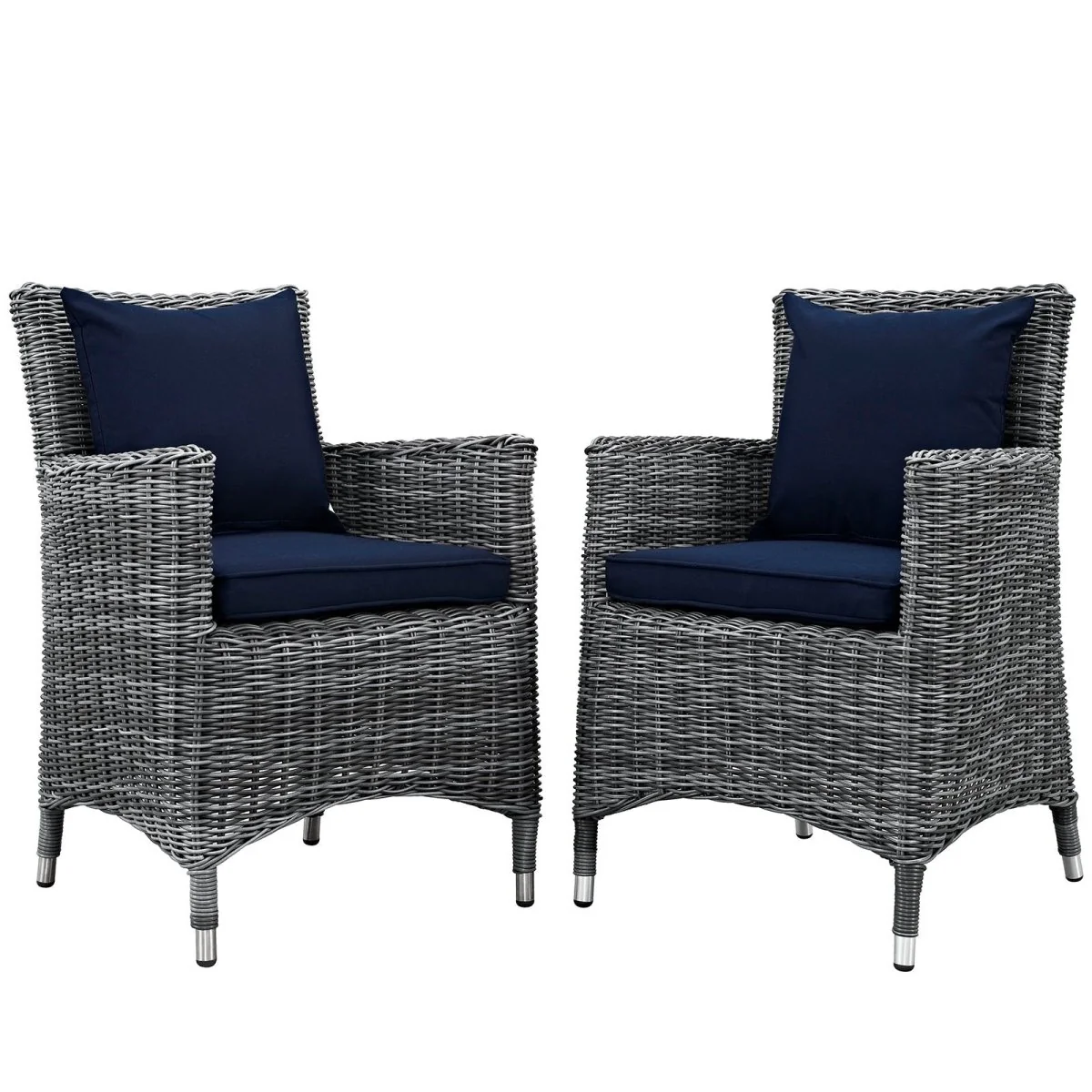 35" Canvas Wicker Outdoor Dining Armchair Set of 2 with Cushioned Seats and Armrests - Image 11