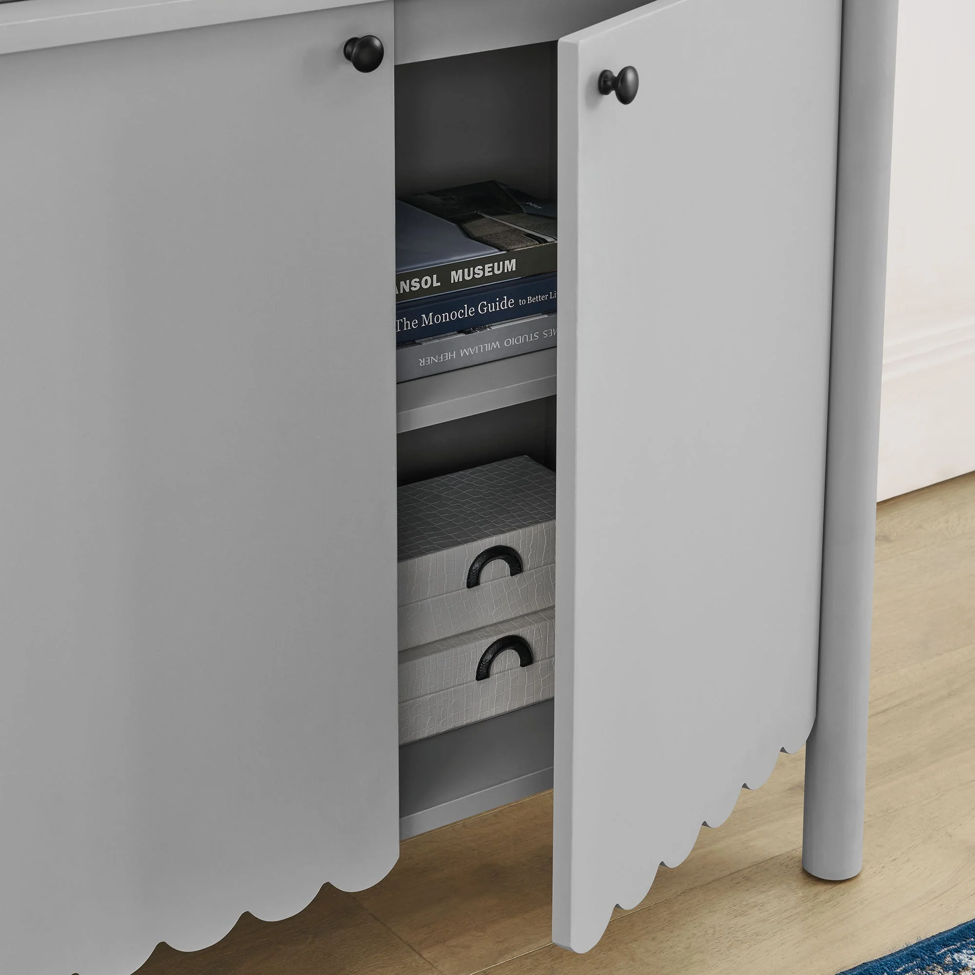 35 Inch 2-Door Scalloped Sideboard Cabinet with Adjustable Shelf - Image 4