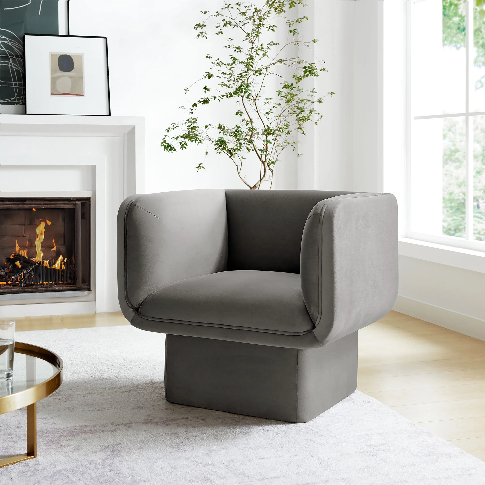35 Inch Square Performance Velvet Accent Armchair - Image 28
