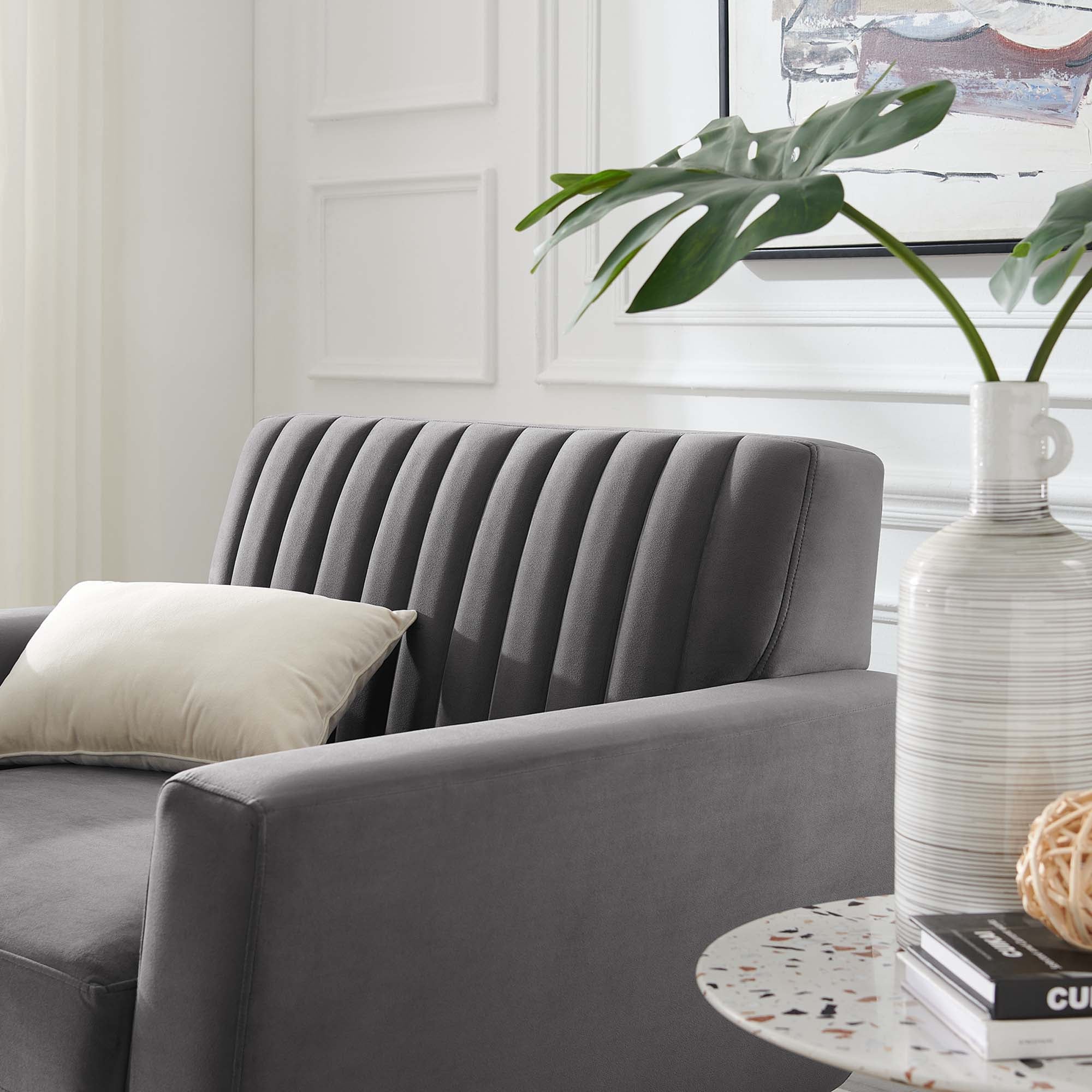 36 Inch Channel Tufted Performance Velvet Armchair - Image 8