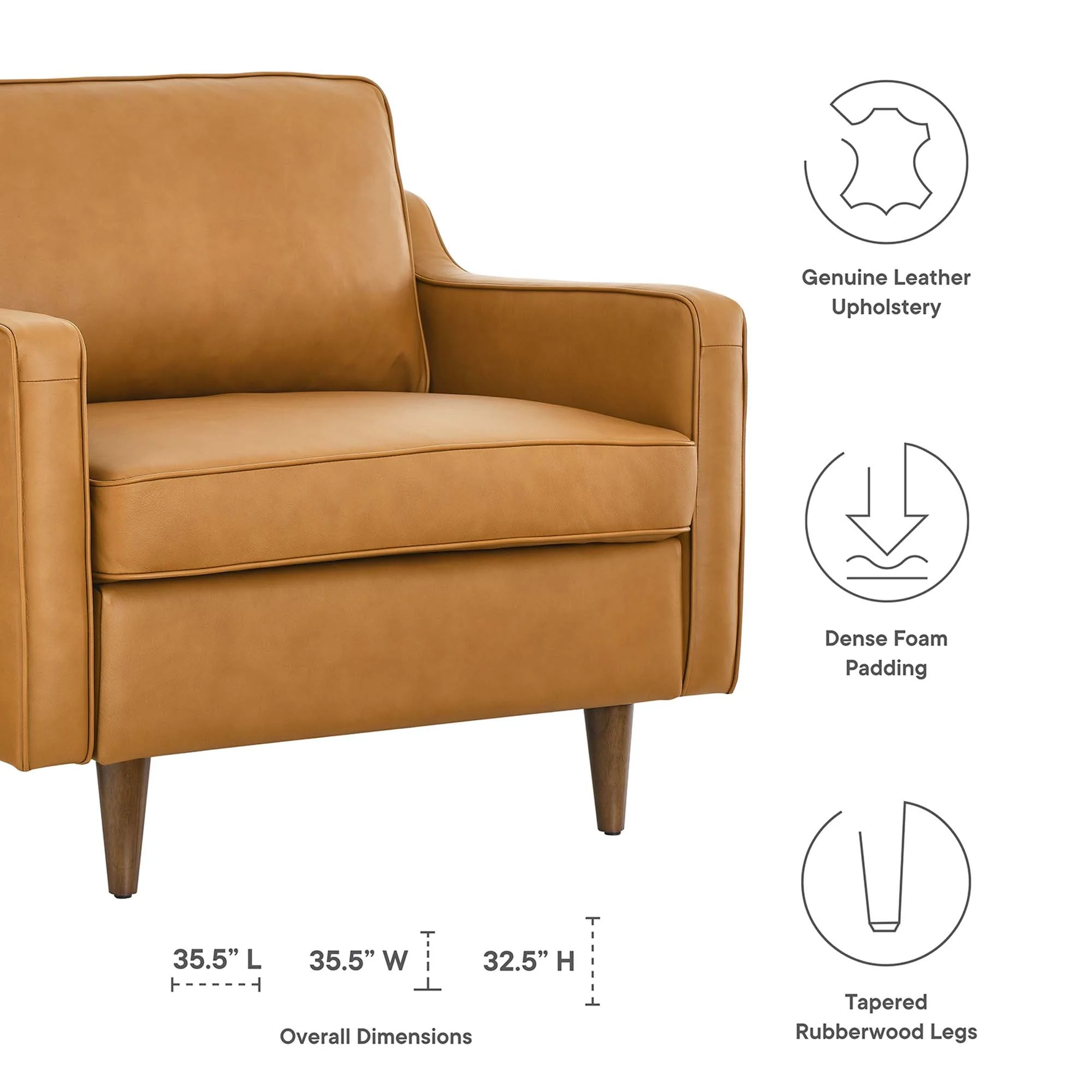36 Inch Genuine Top-Grain Leather Accent Armchair - Image 8