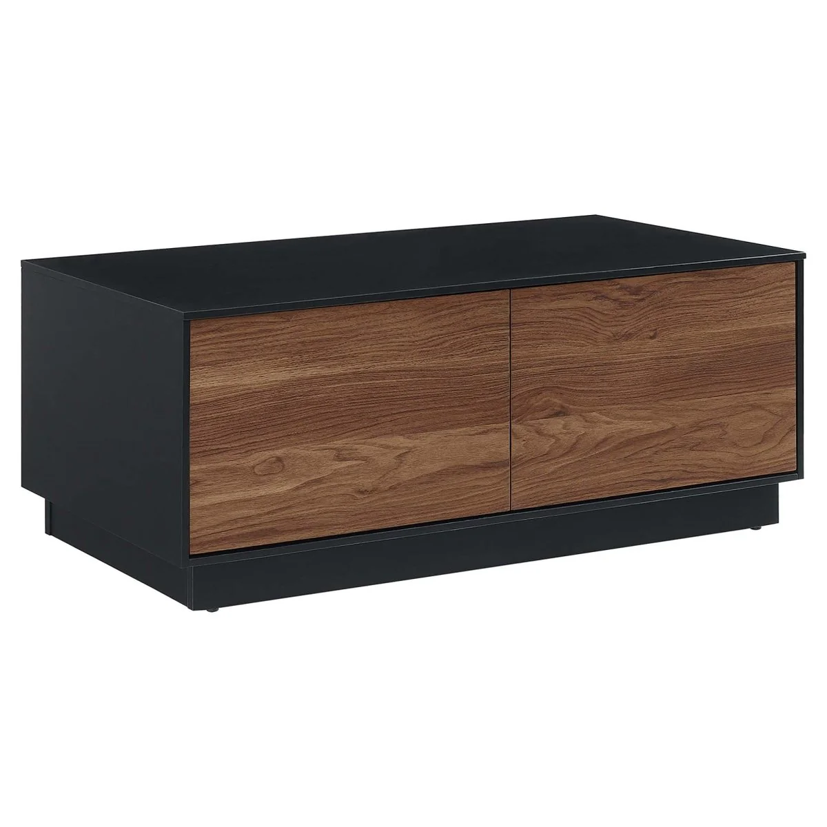 36 Inch Modern Plinth Base Coffee Table with Push-to-Open Drawers in Black Walnut