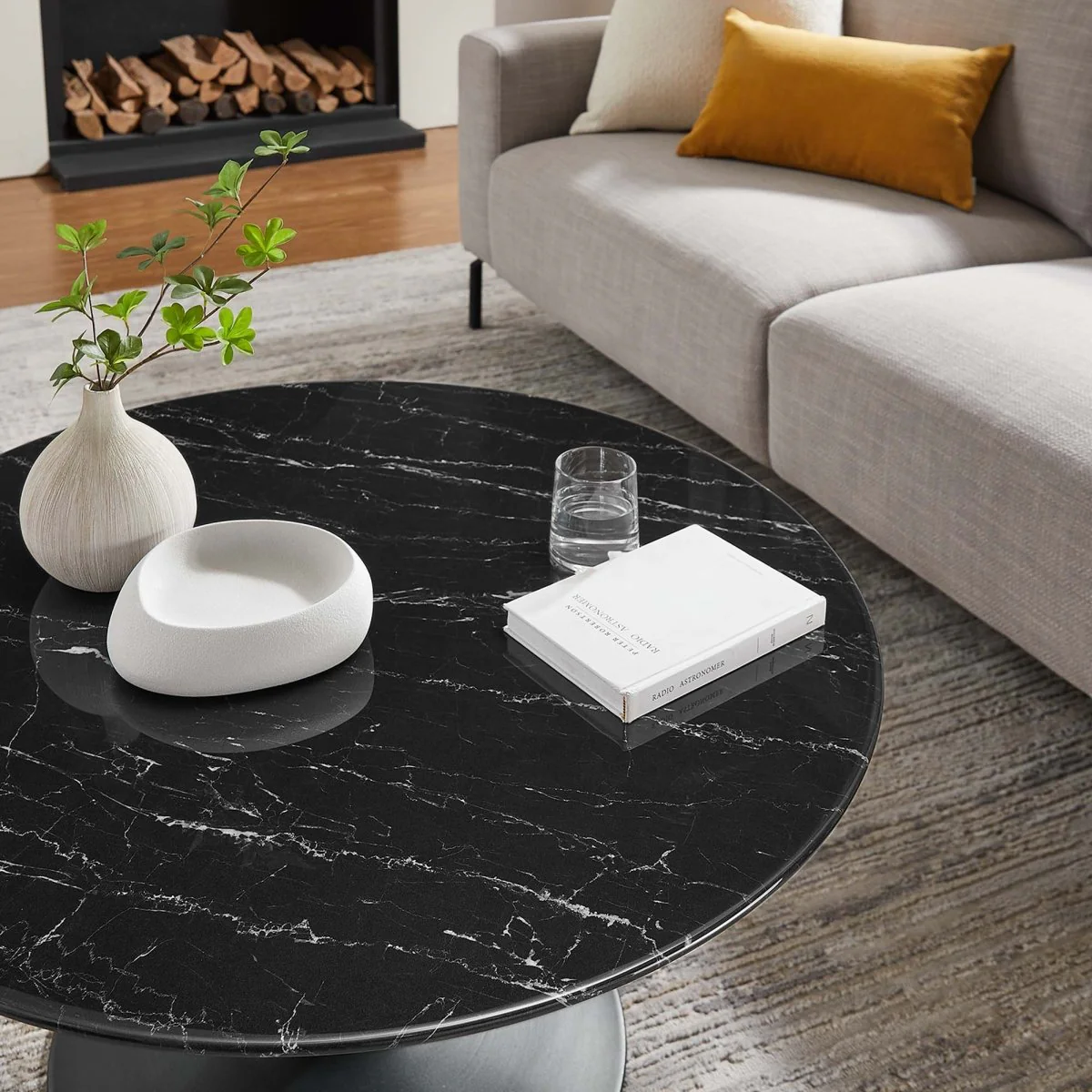36 Inch Round Artificial Marble Pedestal Coffee Table - Image 11