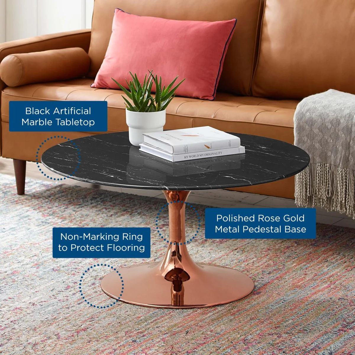 36 Inch Round Artificial Marble Pedestal Coffee Table - Image 16