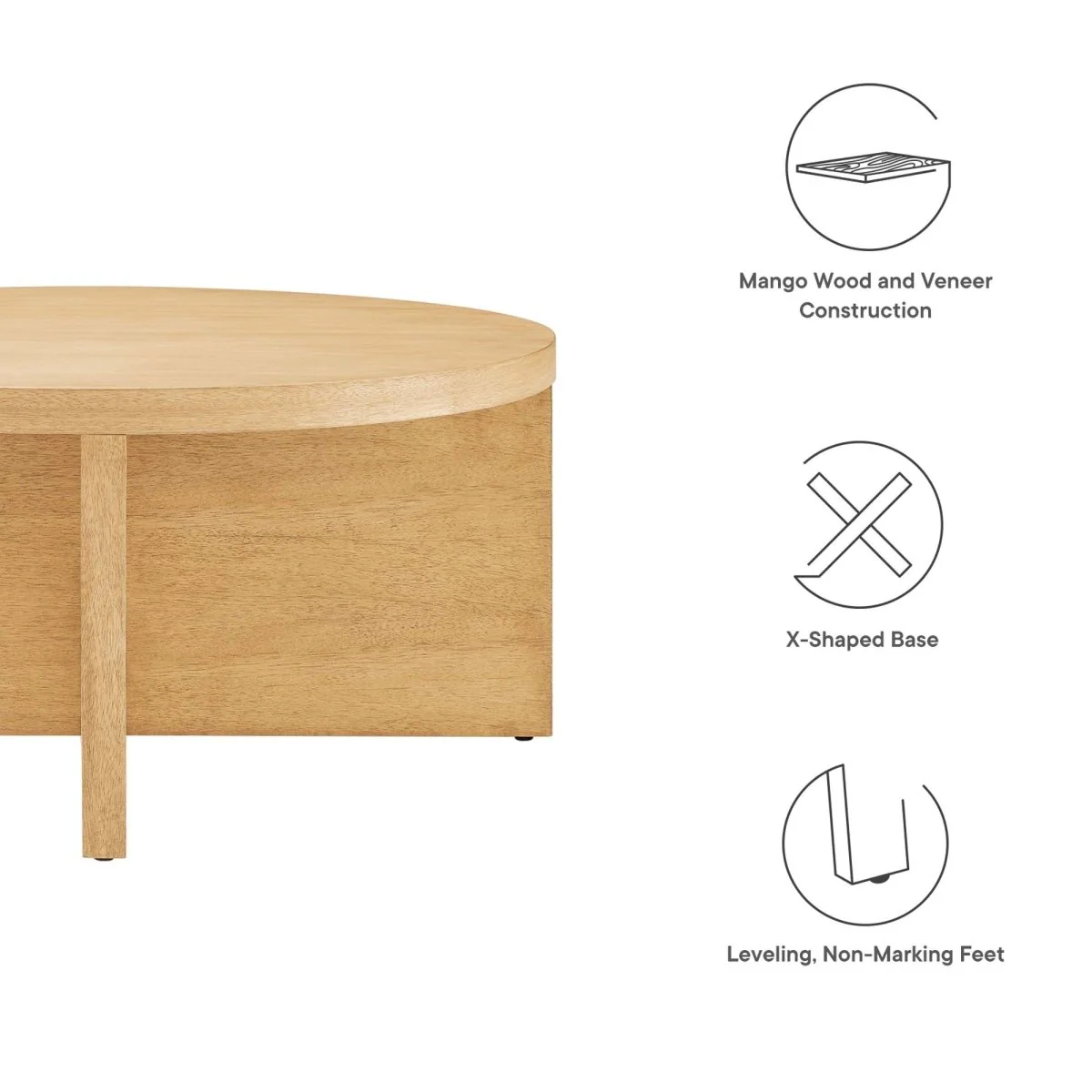 36 Inch Rustic Round Mango Wood Coffee Table - Image 2