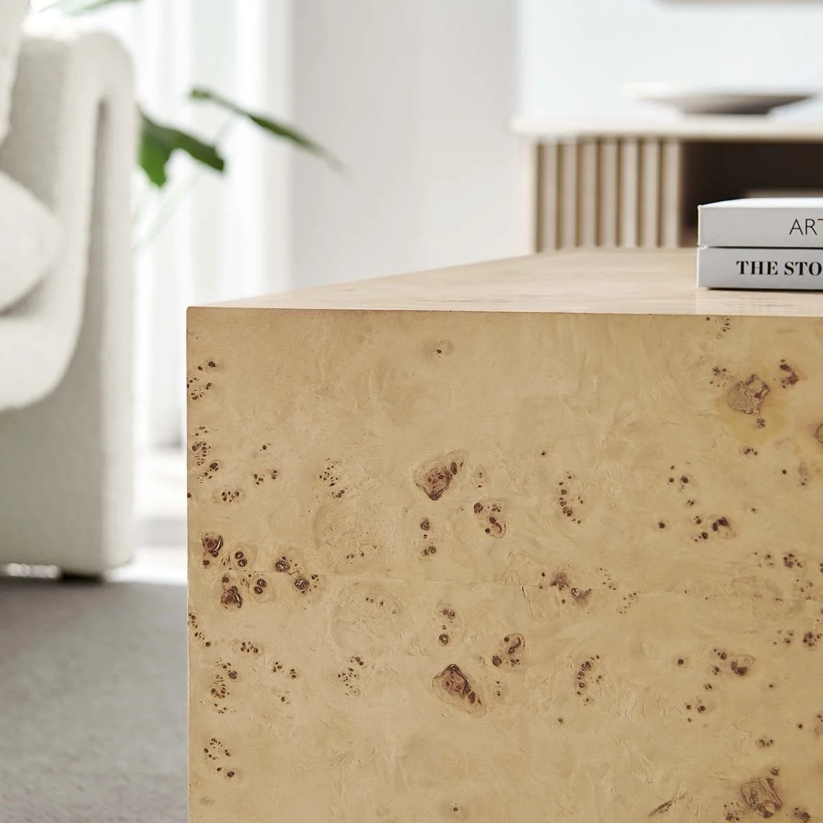 36 Inch Sophisticated Square Burl Wood Coffee Table - Image 12