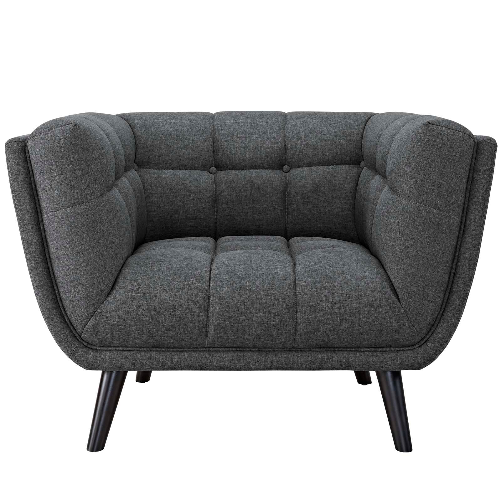 36 Inch Tufted Fabric Armchair Set of 2 with Overscaled Frame and Tapered Wood Legs - Image 4