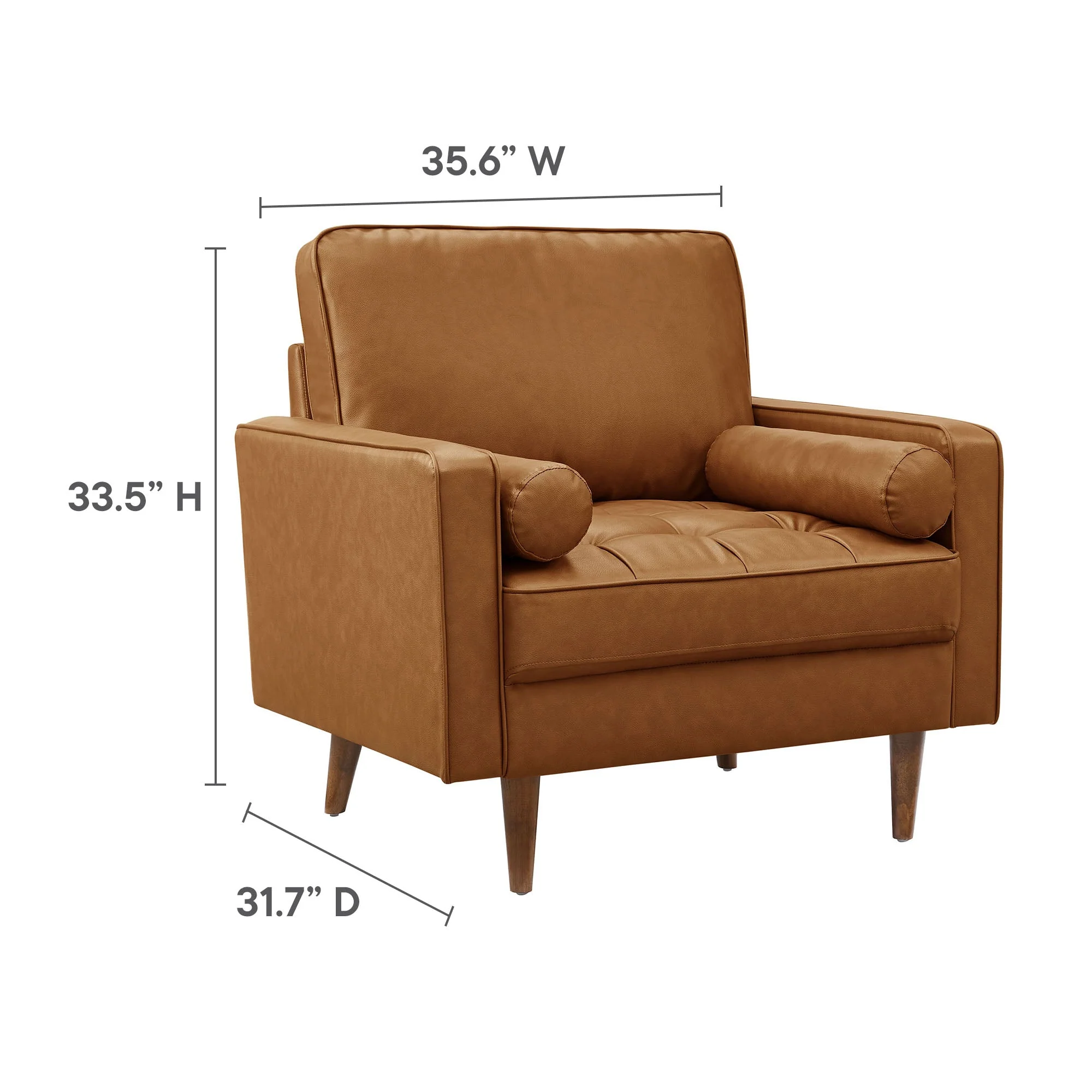 36 Inch Tufted Vegan Leather Accent Armchair with Bolster Pillows - Image 10