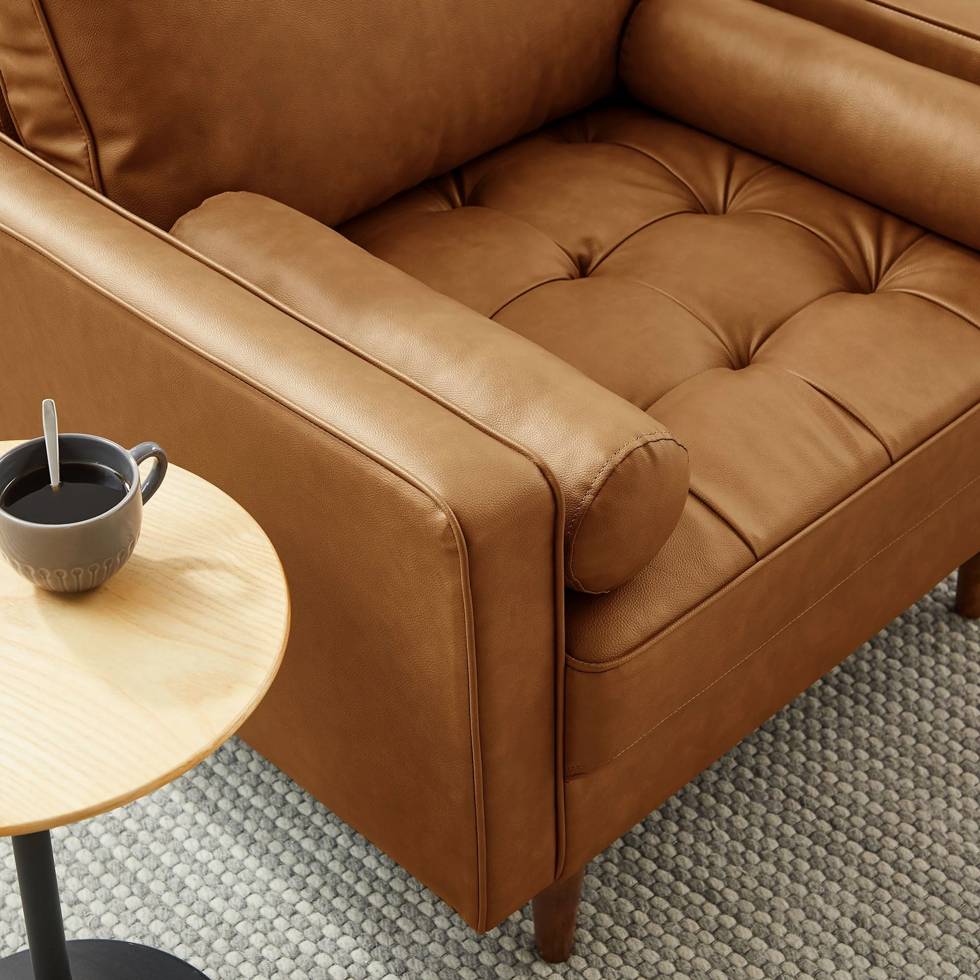 36 Inch Tufted Vegan Leather Accent Armchair with Bolster Pillows - Image 11