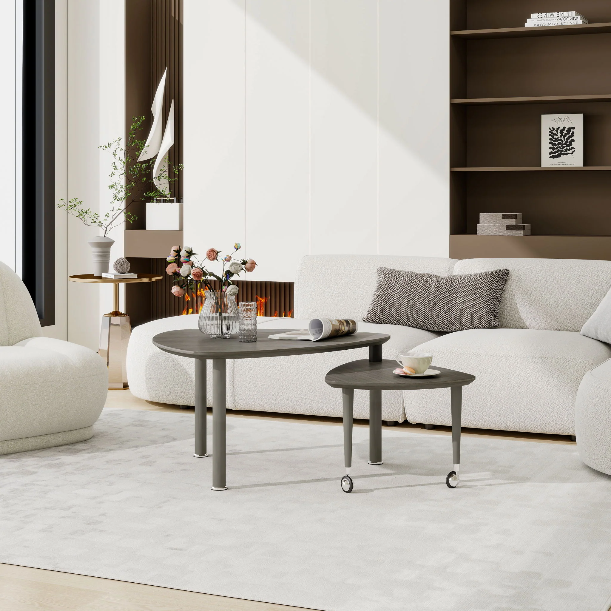 360 Degree Rotatable Coffee Table With Solid Legs - Image 17