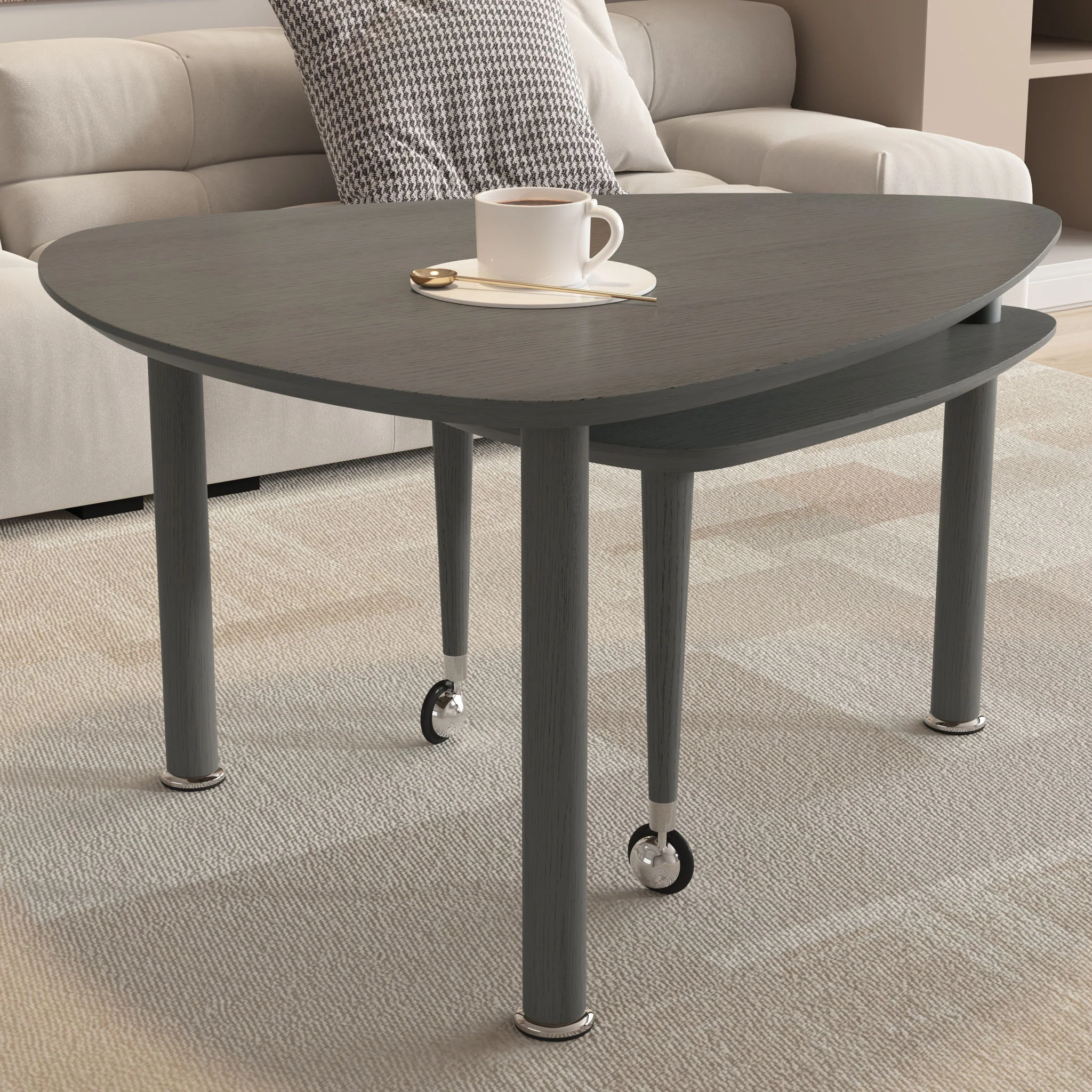 360 Degree Rotatable Coffee Table With Solid Legs - Image 7