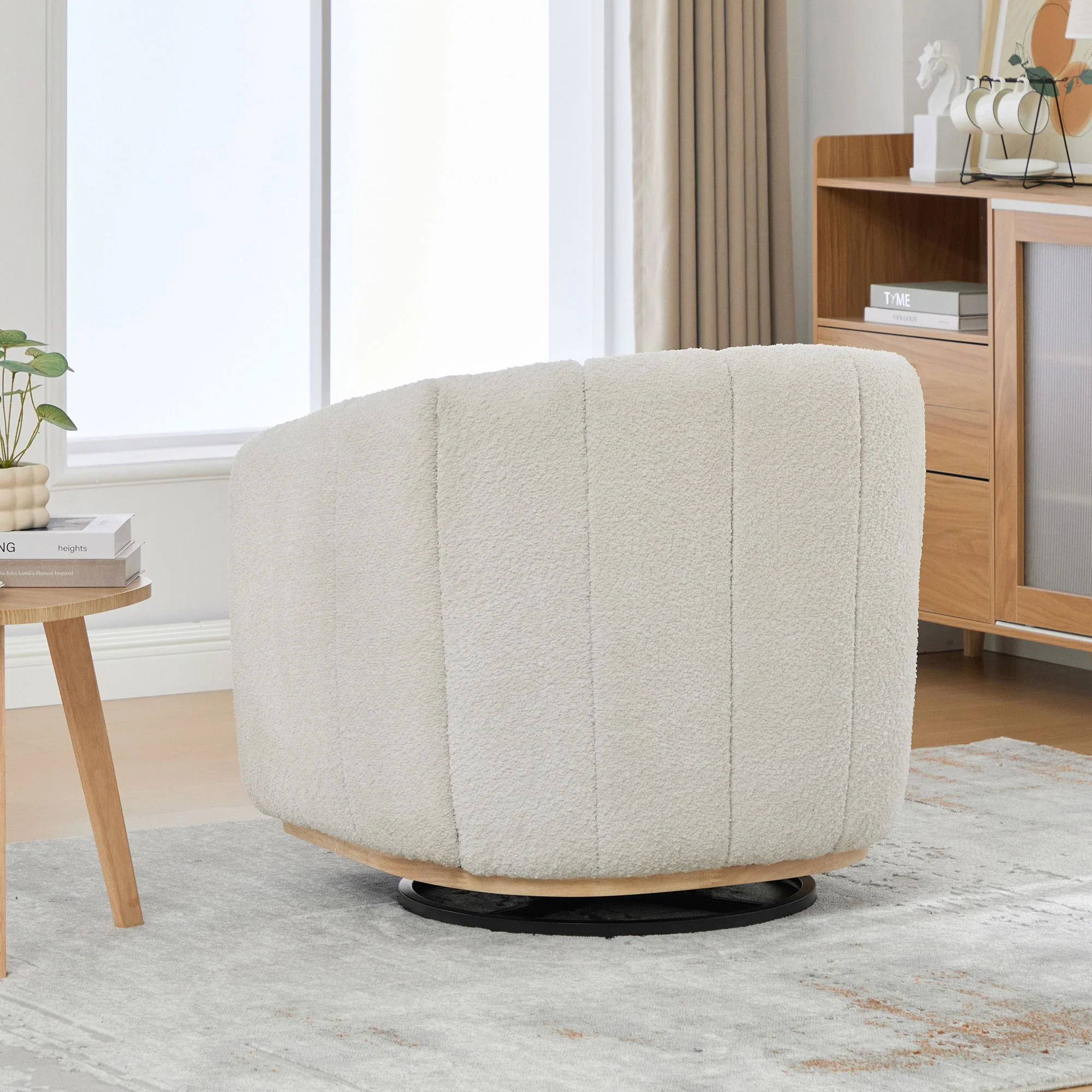 360 Degrees Swivel Upholstered Barrel Armchair For Living Room - Ivory - Image 2