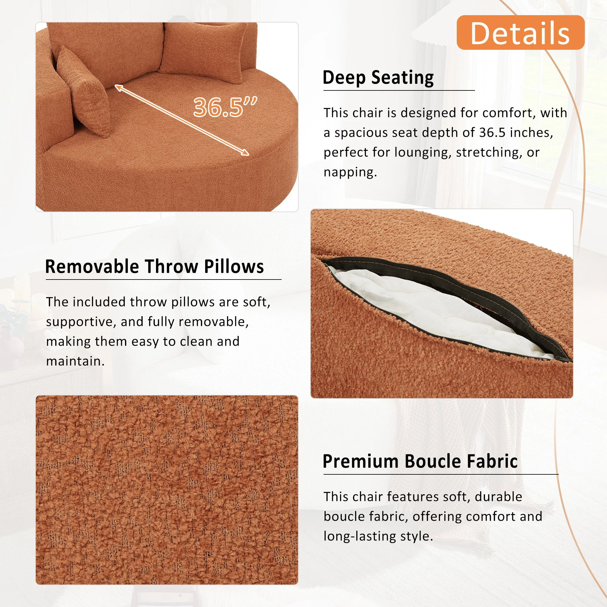360° Swivel Accent Barrel Chair With 3 Removable Pillows For Living Room - Image 18