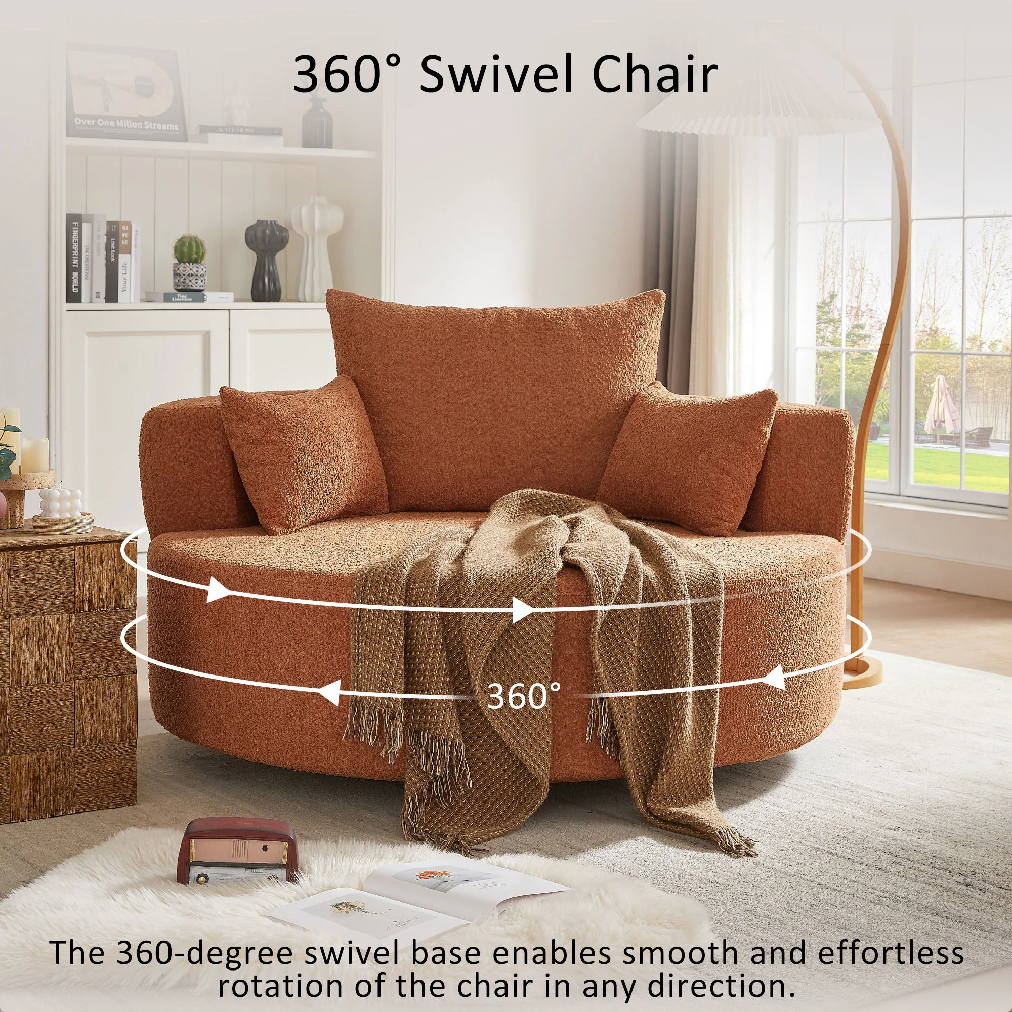360° Swivel Accent Barrel Chair With 3 Removable Pillows For Living Room - Image 24