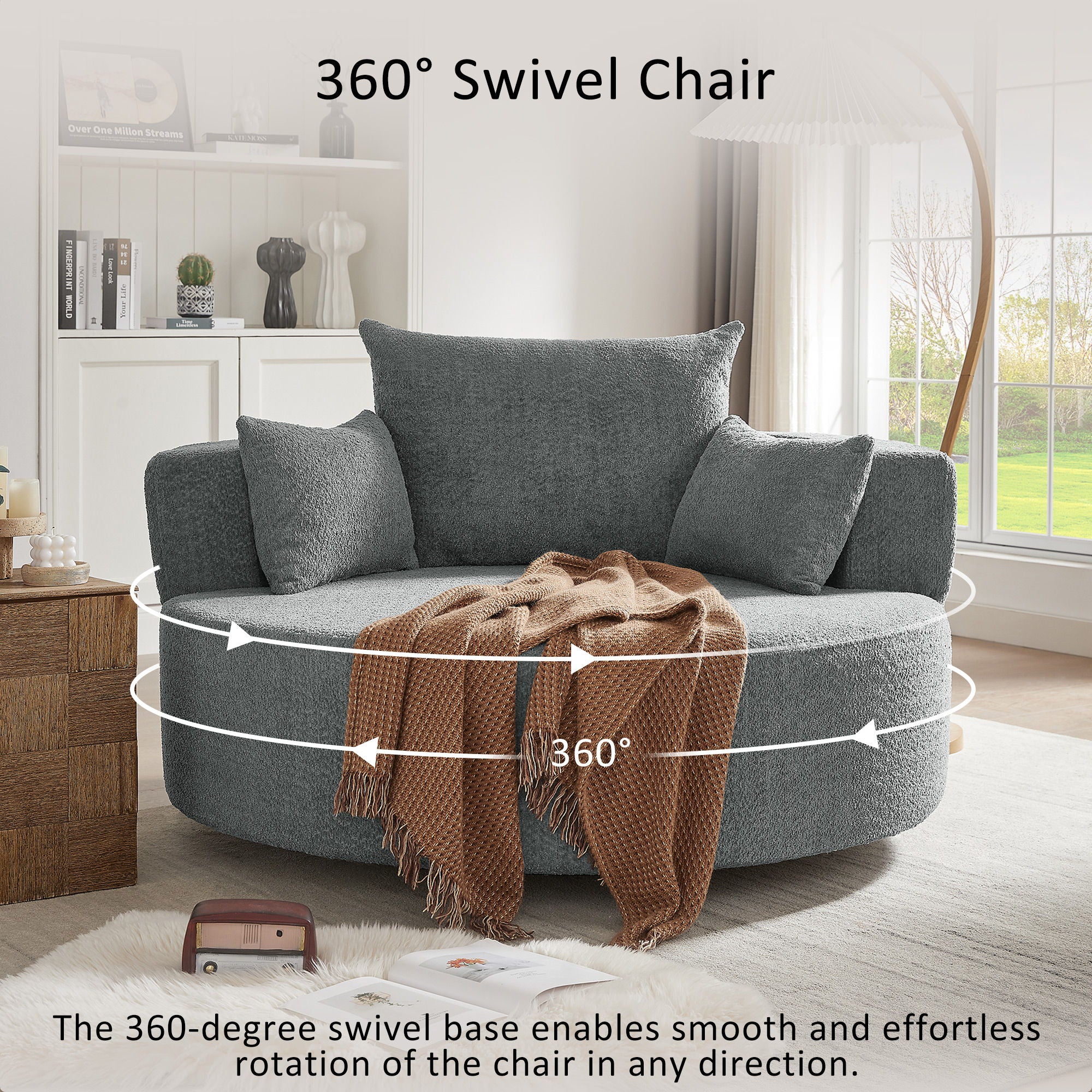 360° Swivel Accent Barrel Chair With 3 Removable Pillows For Living Room - Image 8