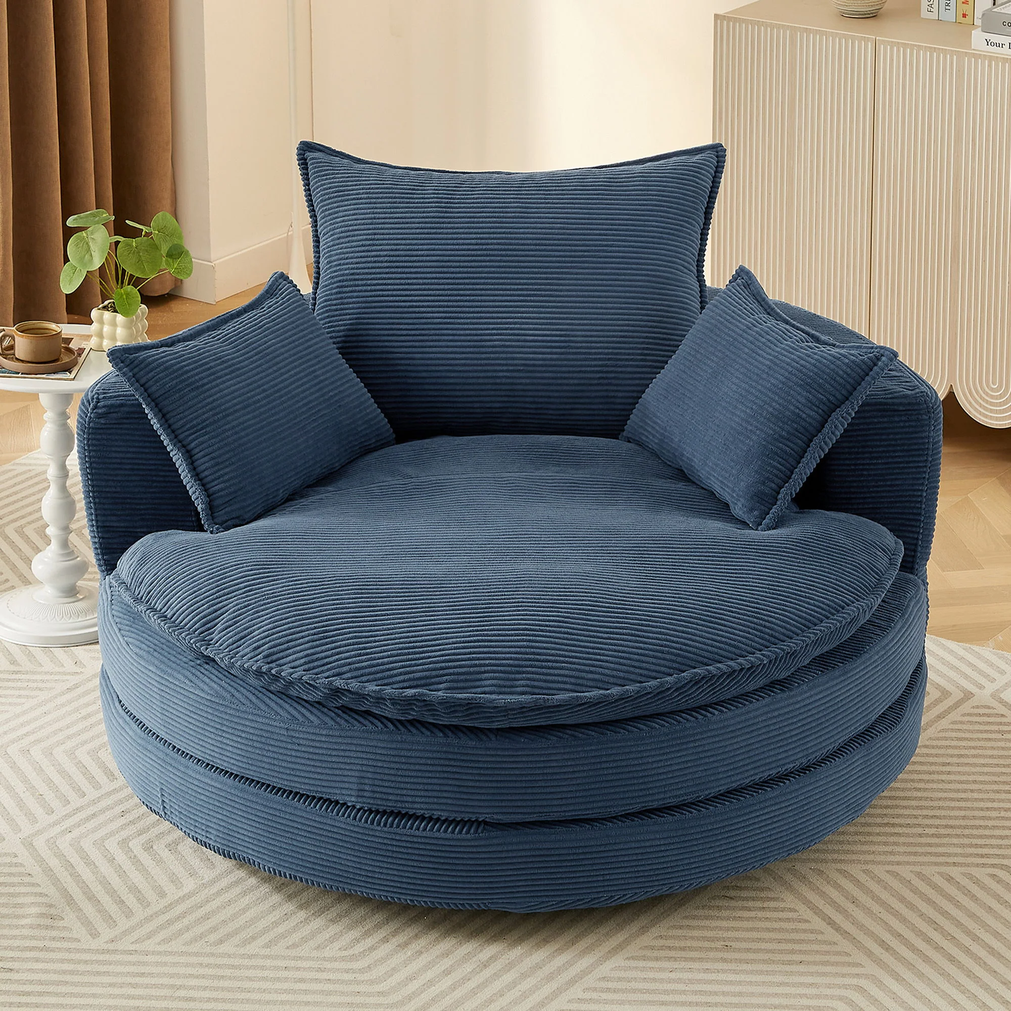 360° Swivel Accent Barrel Chair With Dual Layer Cushion And 3 Removable Pillows - Image 23