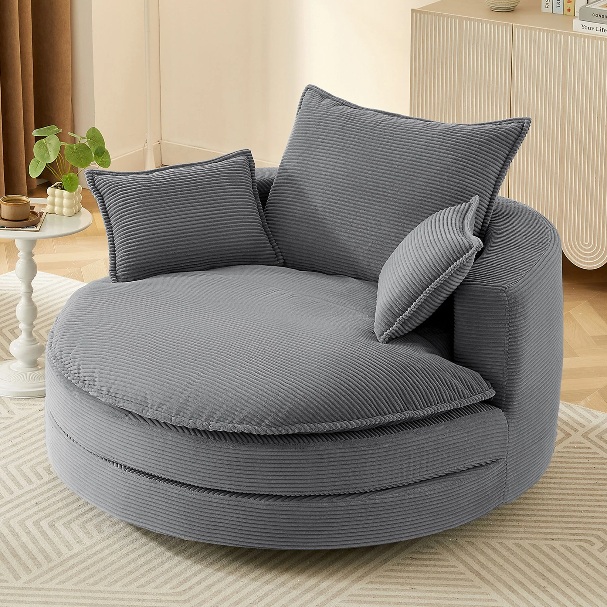 360° Swivel Accent Barrel Chair With Dual Layer Cushion And 3 Removable Pillows - Image 26