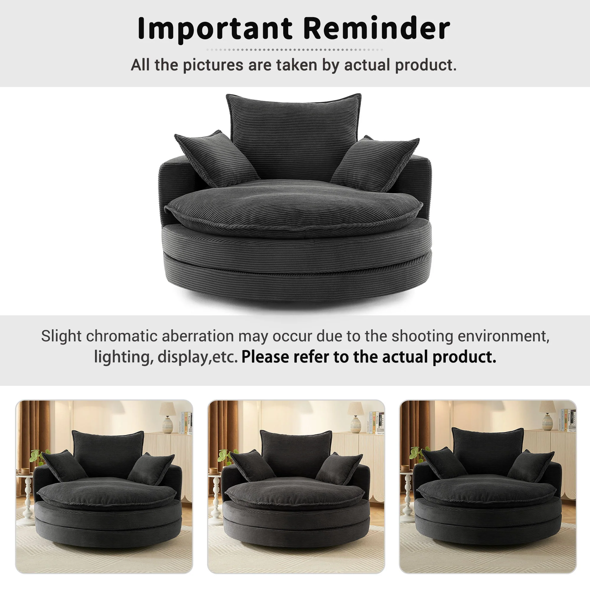 360° Swivel Accent Barrel Chair With Dual Layer Cushion And 3 Removable Pillows - Image 38