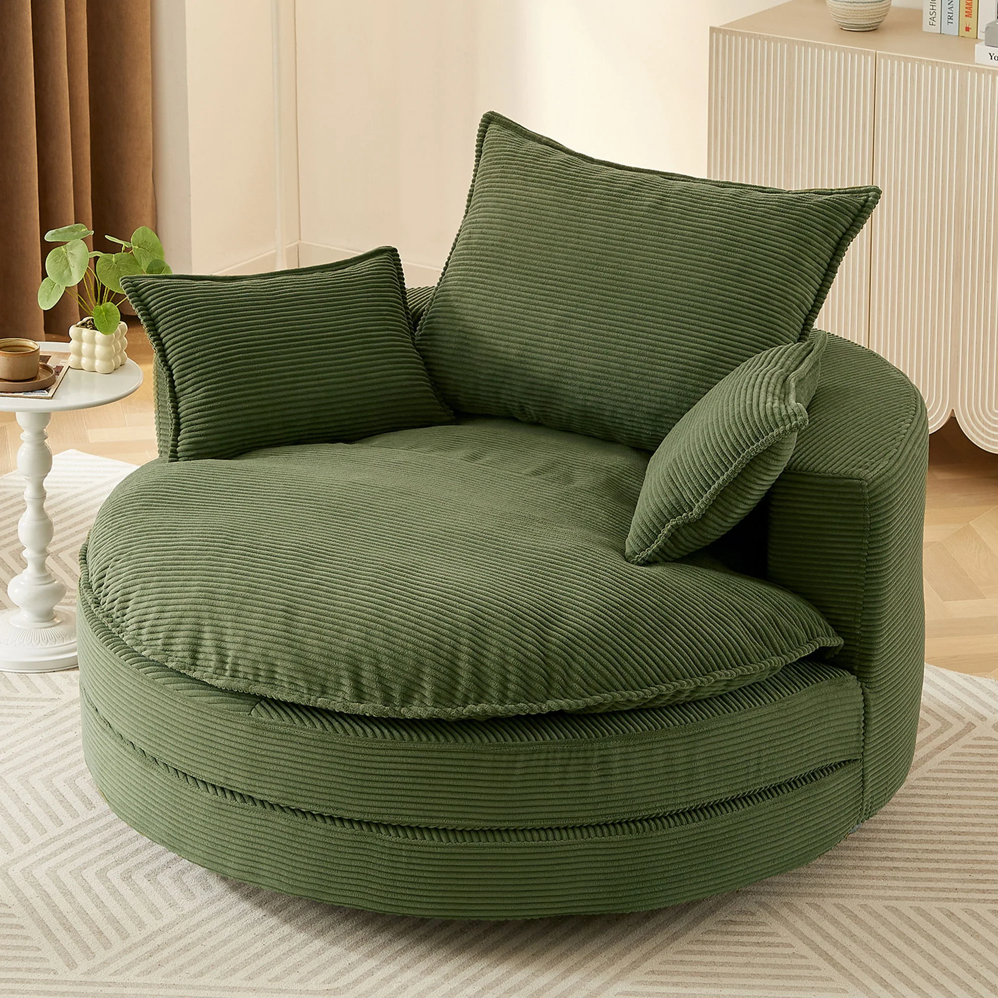 360° Swivel Accent Barrel Chair With Dual Layer Cushion And 3 Removable Pillows - Image 9