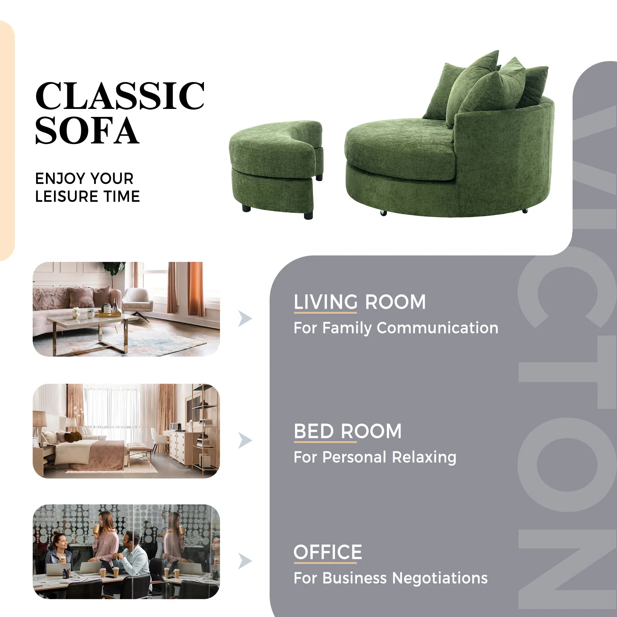360° Swivel Accent Barrel Chair With Storage Ottoman & 4 Pillows, Modern Leisure Chair Round Accent For Living Room - Image 12
